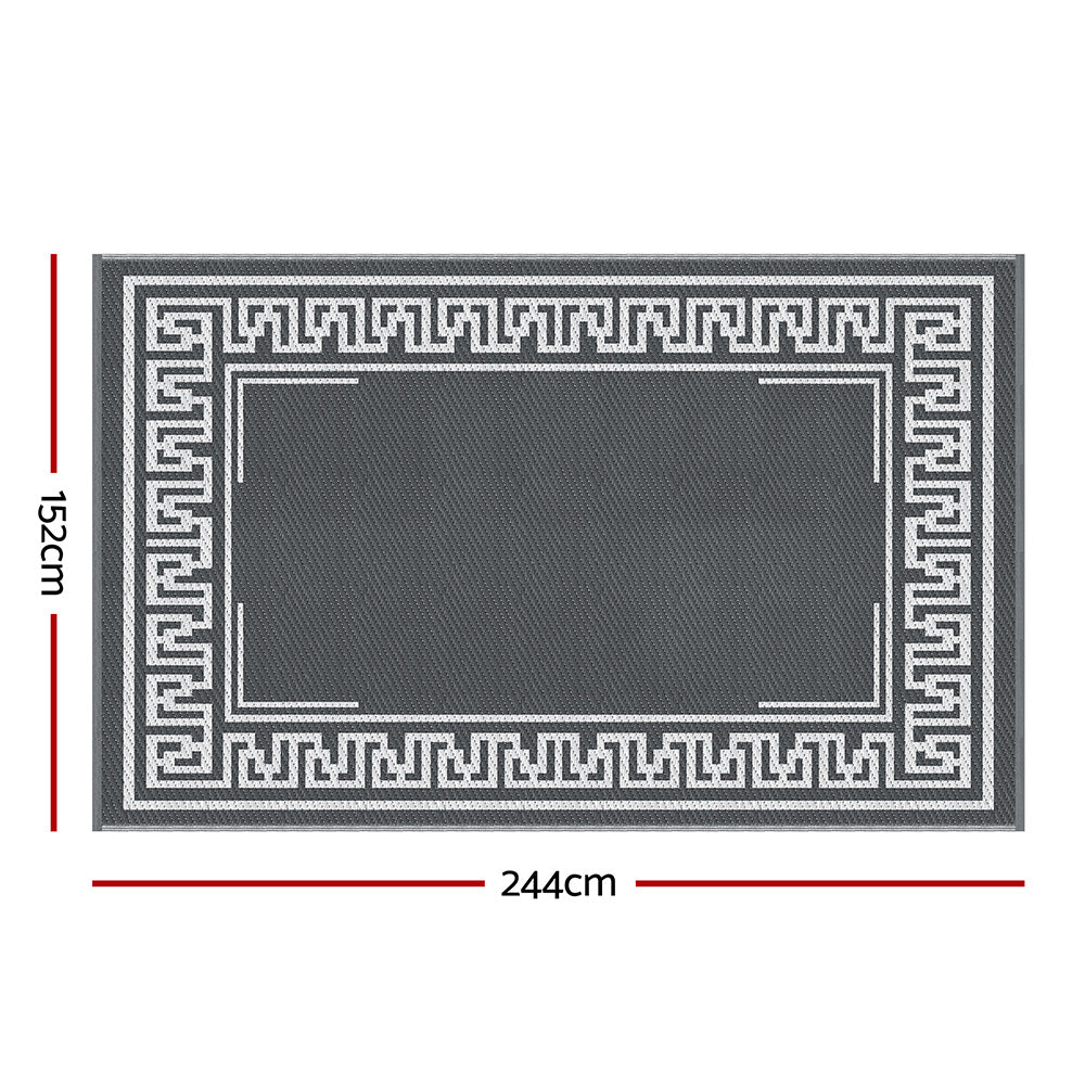 Outdoor Rugs 152x244cm Large Carpet Reversible Area Mat PP Dual-Sided Patio Rug Greek Key with geometric border design