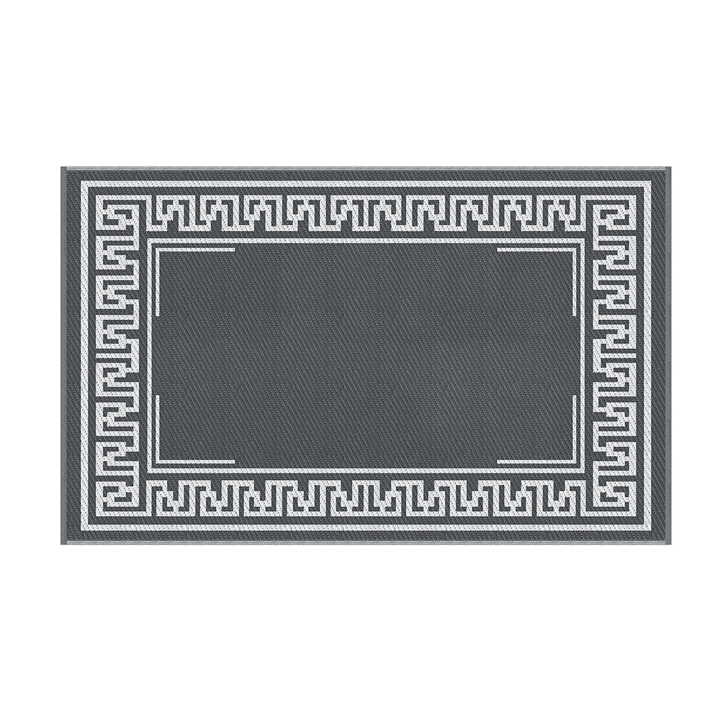 Outdoor Rugs 152x244cm Large Carpet Reversible Area Mat PP Dual-Sided Patio Rug Greek Key in gray with white border design