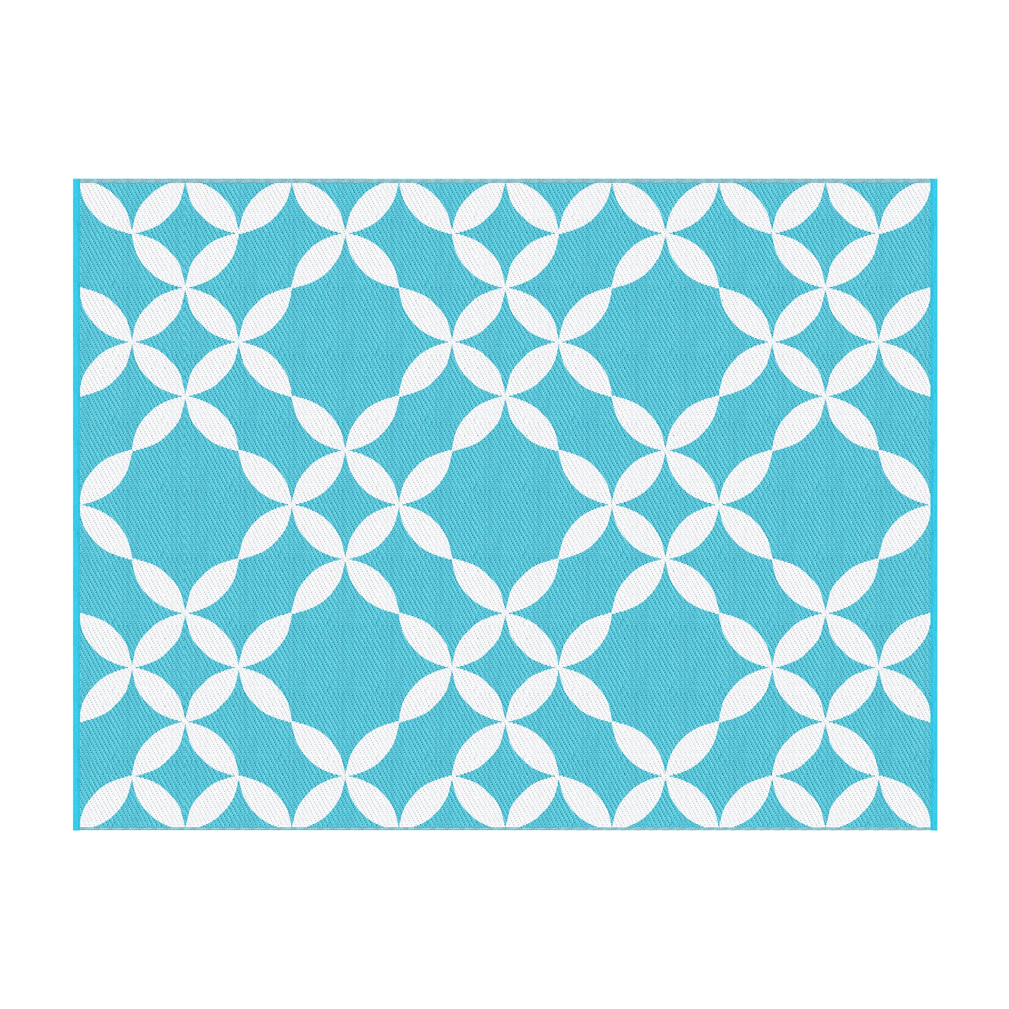 Outdoor Rugs 274x366cm Large Carpet Reversible Area Mat PP Dual-Sided Patio Rug Light Blue with geometric white pattern