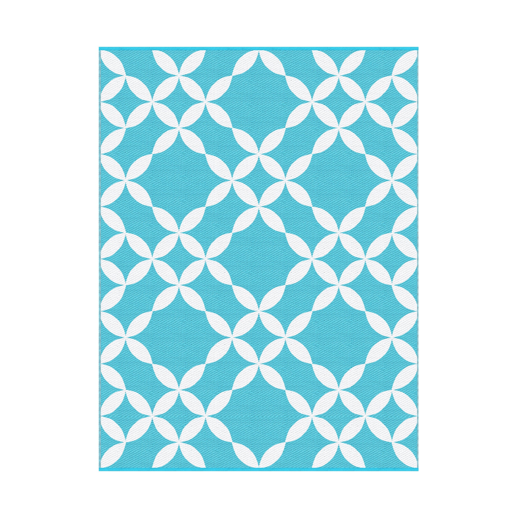 Outdoor Rugs 274x366cm Large Carpet Reversible Area Mat PP Dual-Sided Patio Rug Light Blue with white geometric pattern