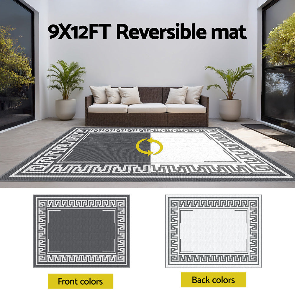 Outdoor Rugs 274x366cm Large Carpet Reversible Area Mat PP Dual-Sided Patio Rug Greek Key