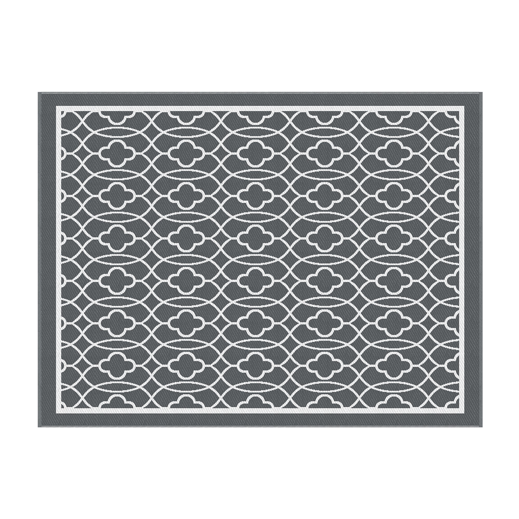 Outdoor Rugs 274x366cm Large Carpet Reversible Area Mat PP Dual-Sided Patio Rug with geometric pattern in gray and white tones