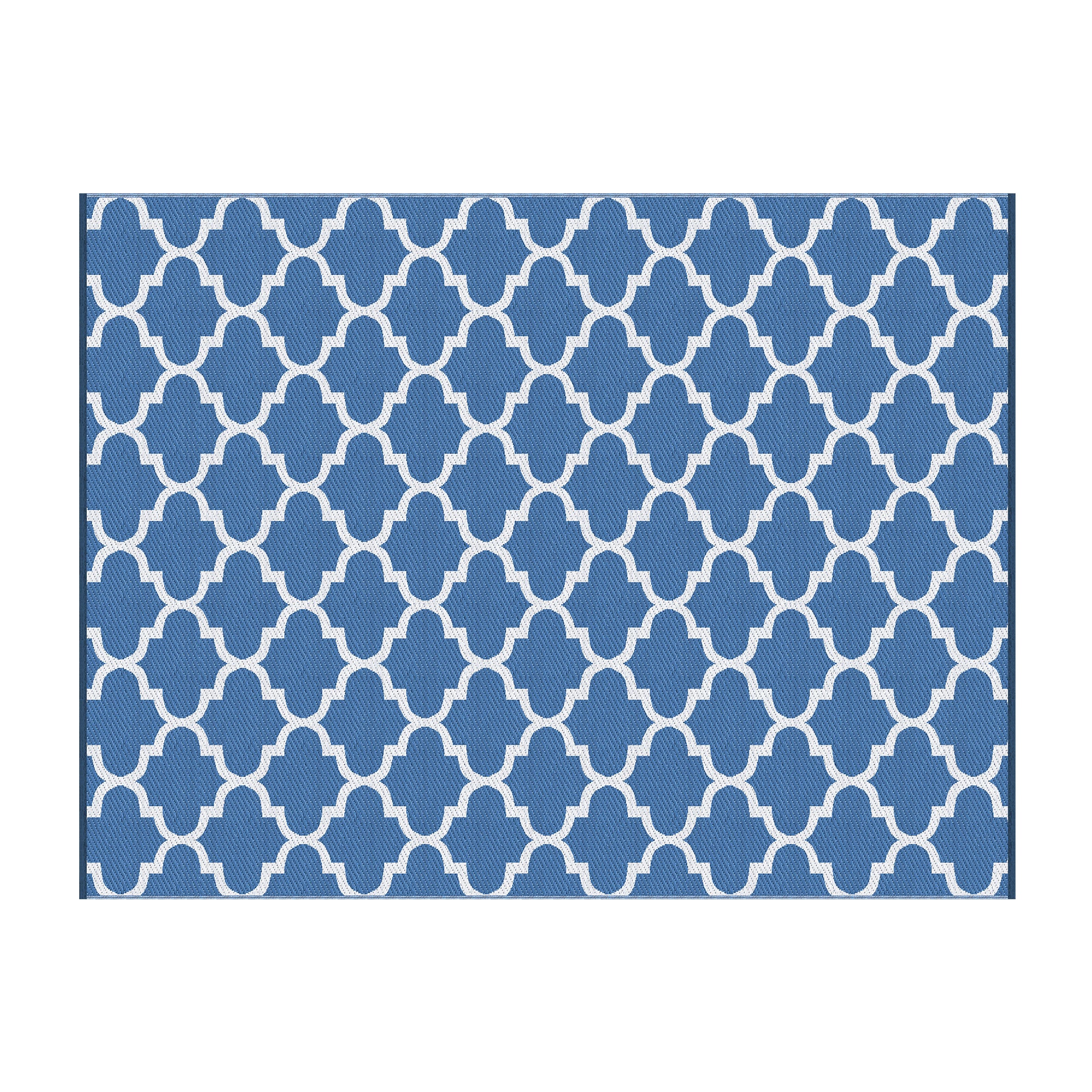 Outdoor Rugs 274x366cm Large Carpet Reversible Area Mat PP Dual-Sided Patio Rug Blue with geometric pattern