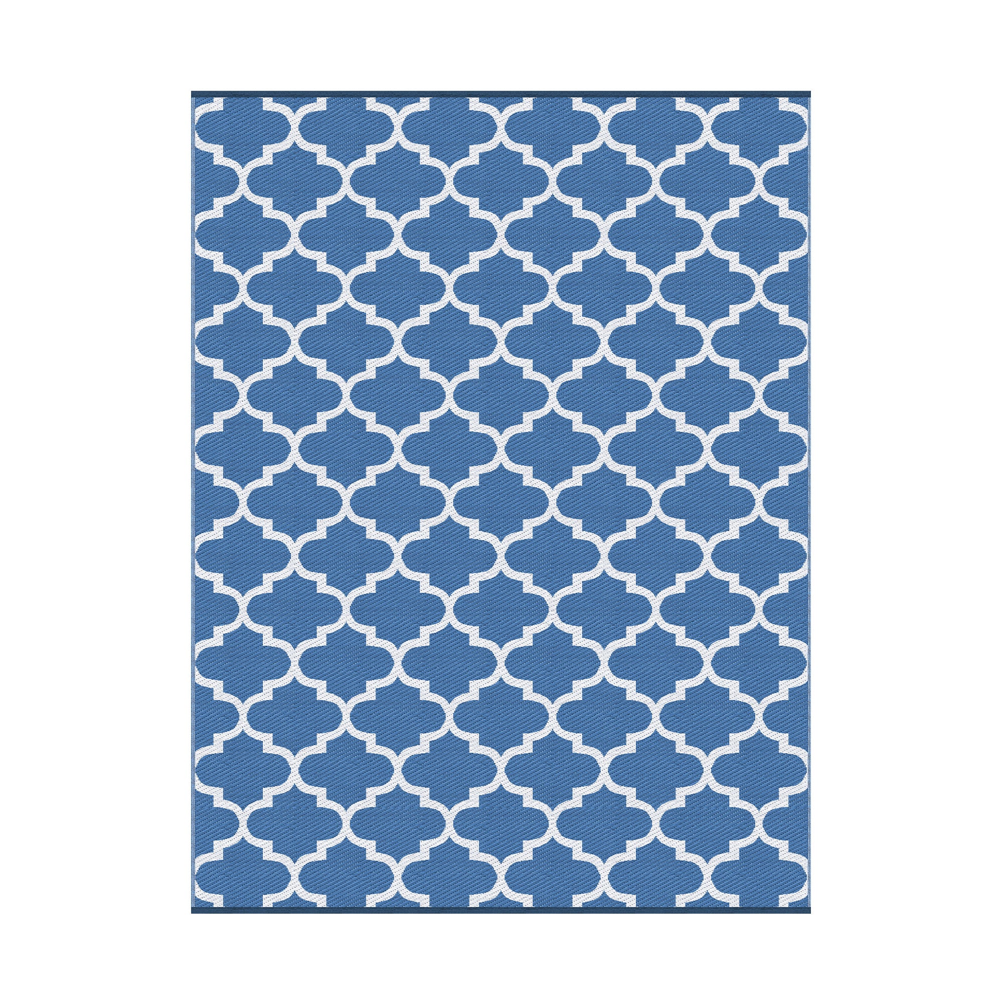 Outdoor Rugs 274x366cm Large Carpet Reversible Area Mat PP Dual-Sided Patio Rug Blue with geometric pattern on white background
