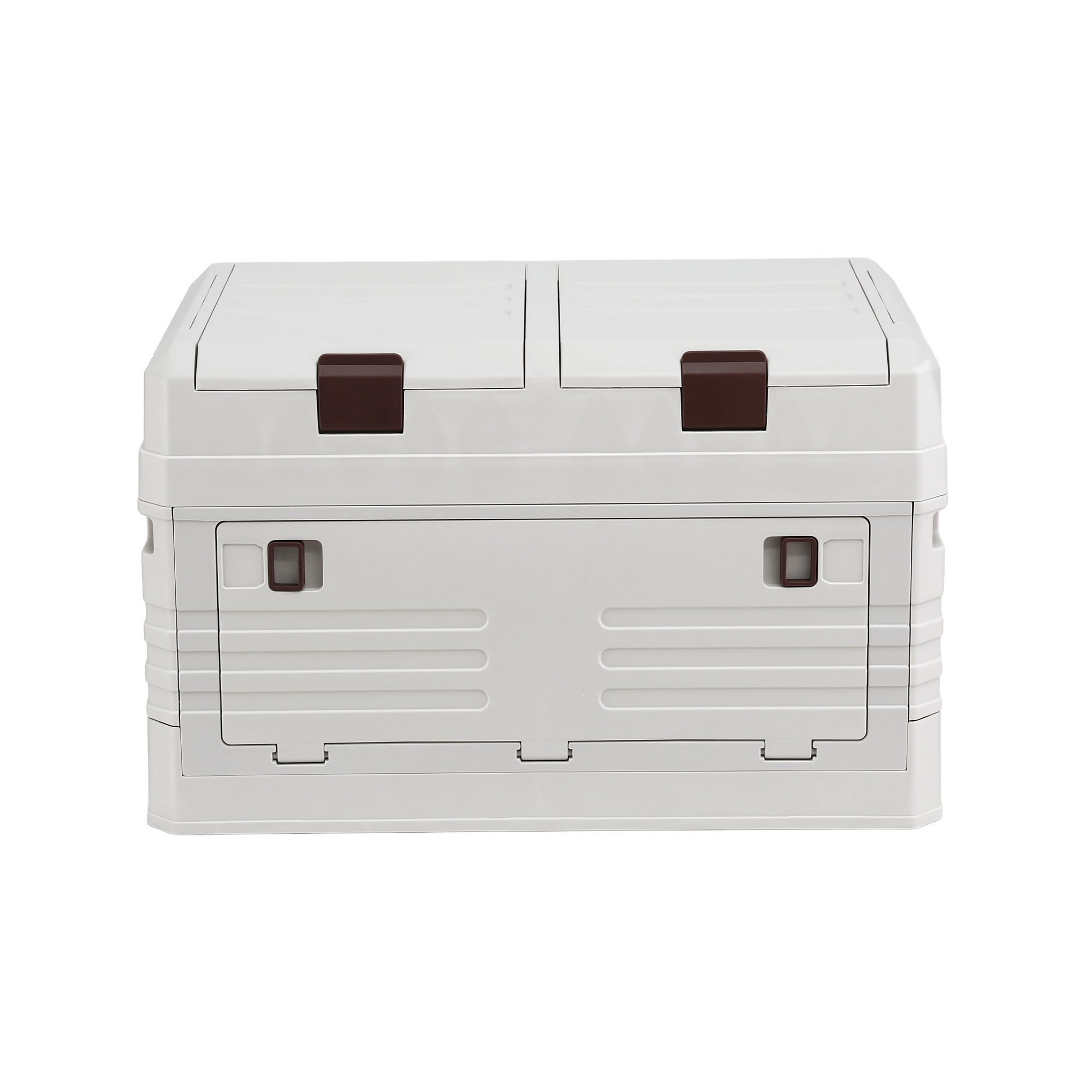 40L Outdoor Storage Box Foldable Camping Collapsible Bins Organizer in gray with double top lids and front access doors