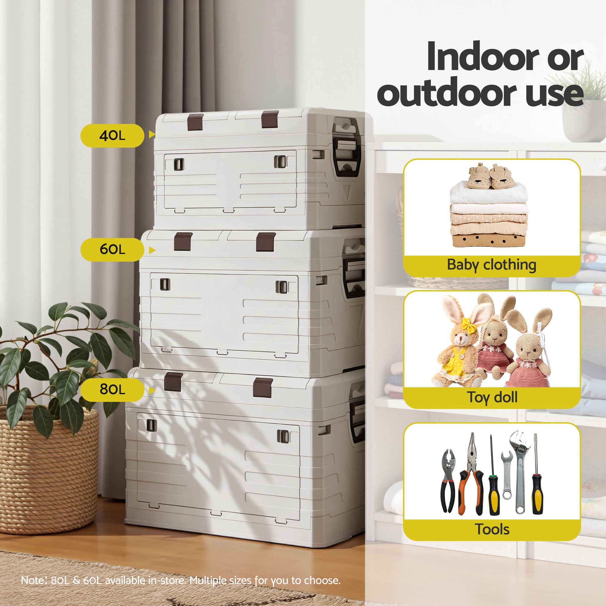 40L Outdoor Storage Box Foldable Camping Collapsible Bins Organizer stacked with multi-size options for indoor and outdoor storage use