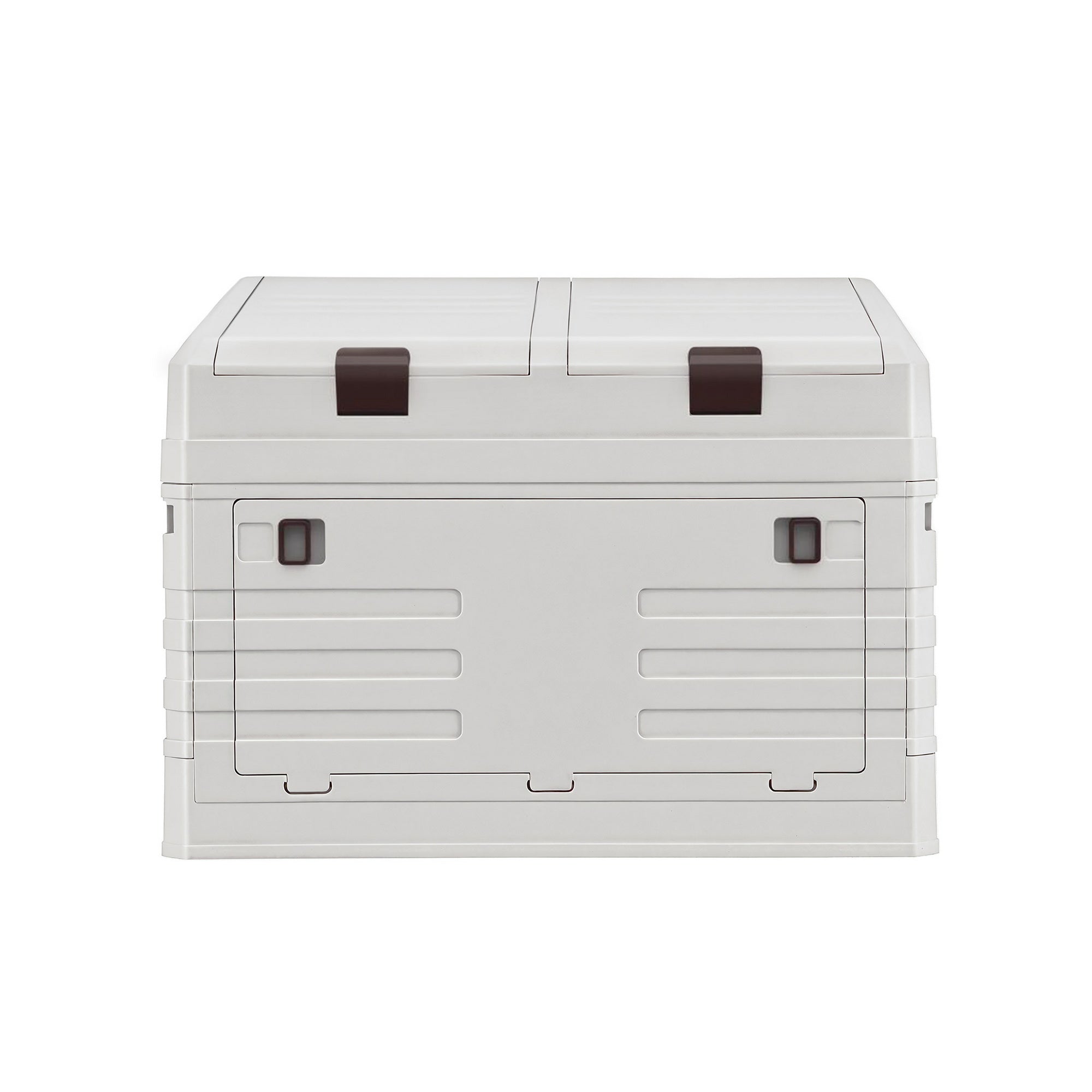 60L Outdoor Storage Box Foldable Camping Collapsible Bins Organizer with double top lids and front access doors in gray