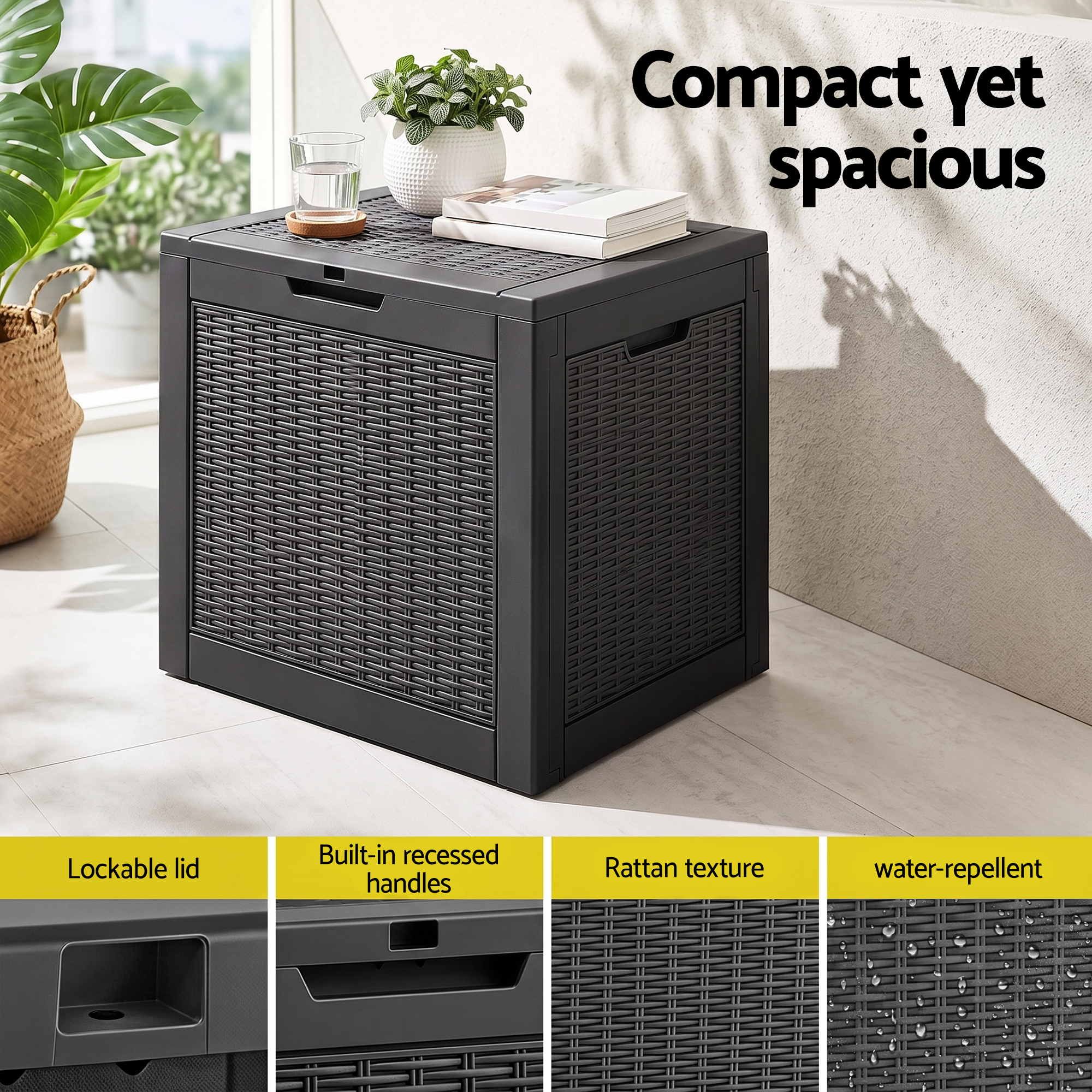 Outdoor Storage Box 118L Container Lockable Garden Toy Tool Rattan-Texture Black
