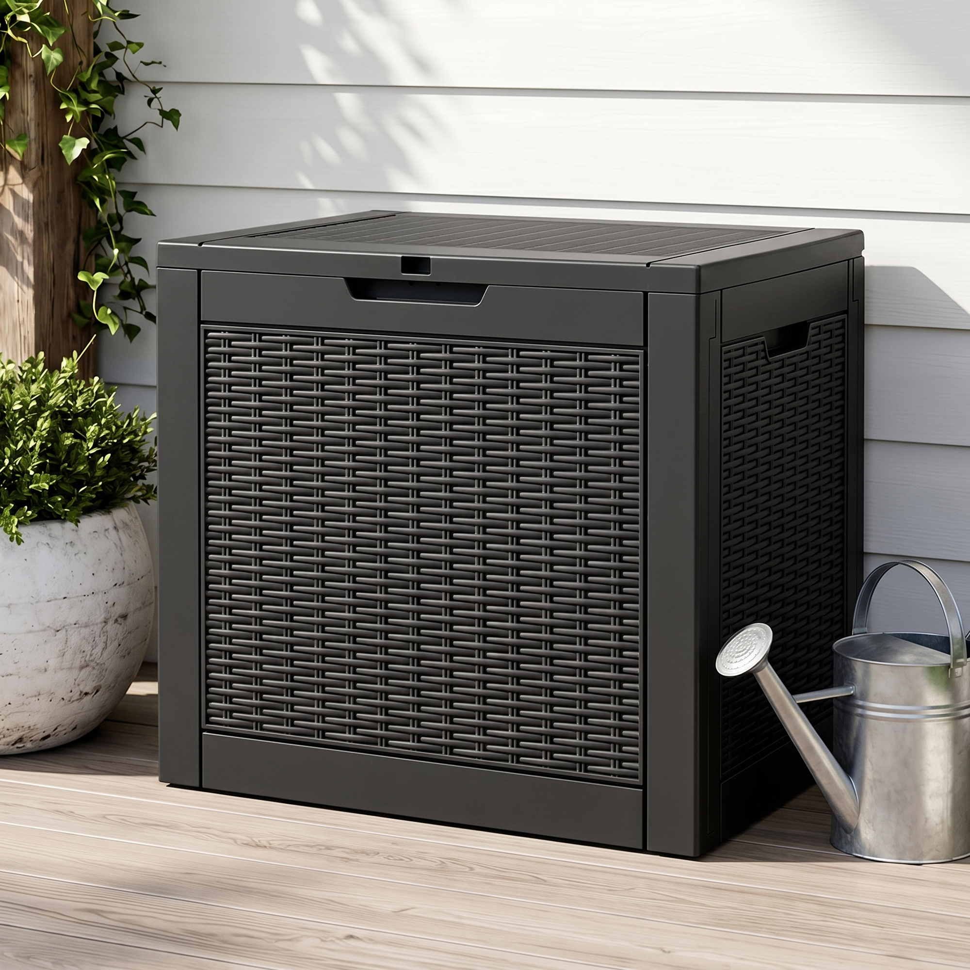 Outdoor Storage Box 118L Container Lockable Garden Toy Tool Rattan-Texture Black