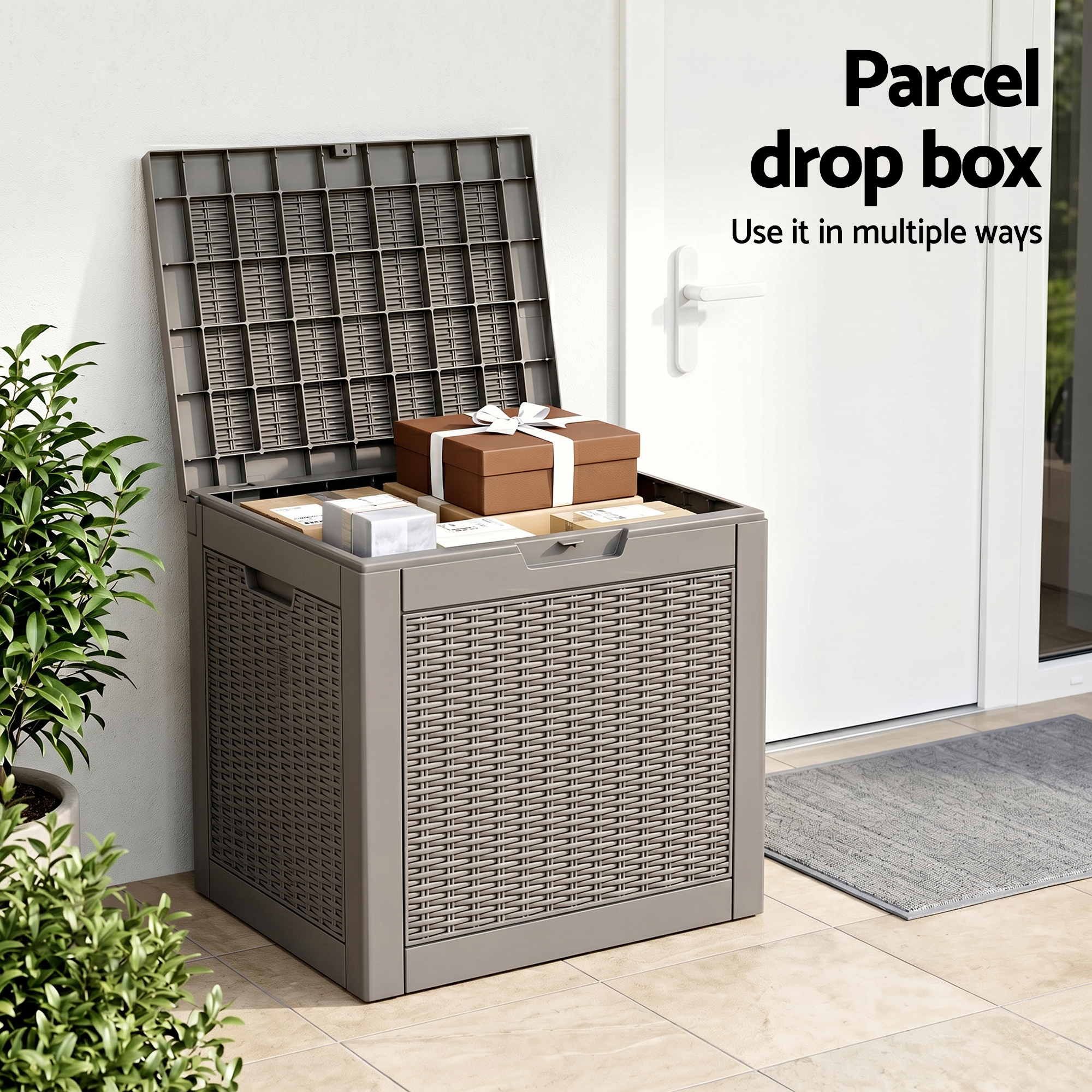 Outdoor Storage Box 118L Container Lockable Garden Toy Tool Rattan-Texture Brown