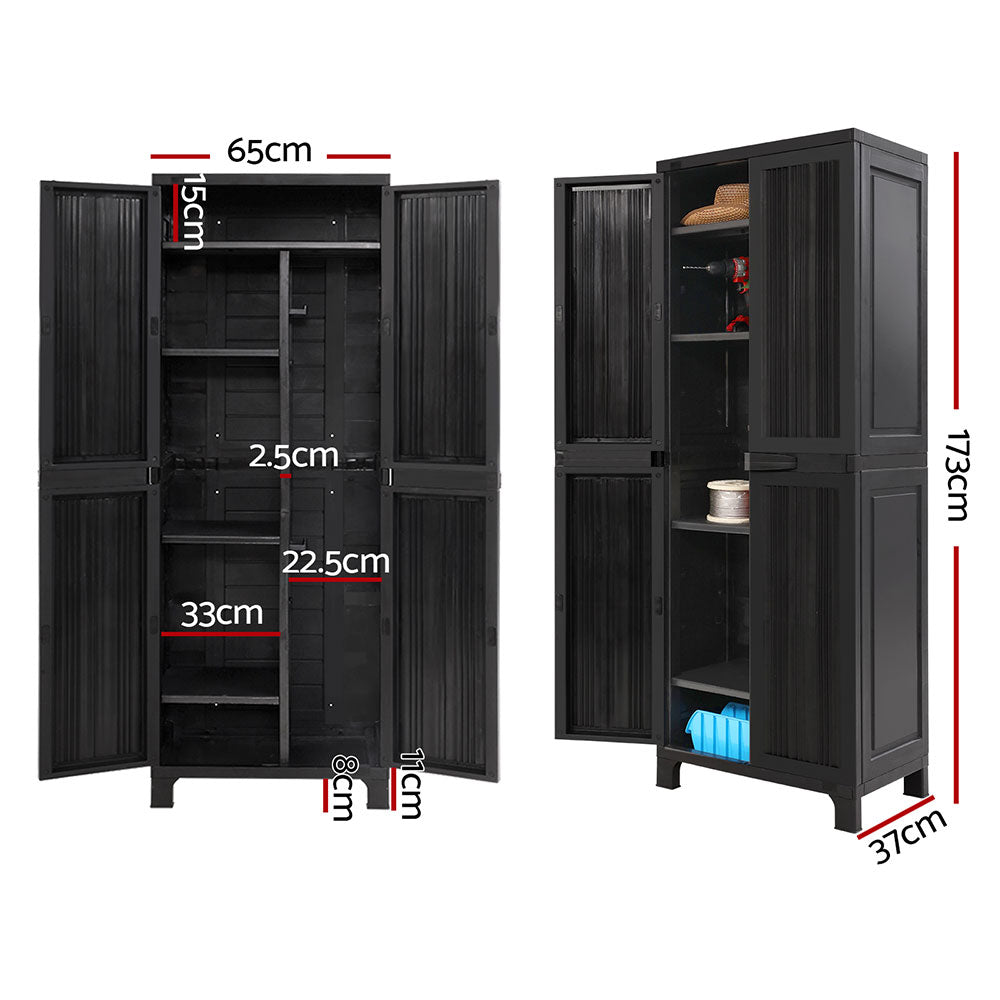 173cm Outdoor Storage Cabinet Box Lockable Cupboard Sheds Garage Adjustable Black