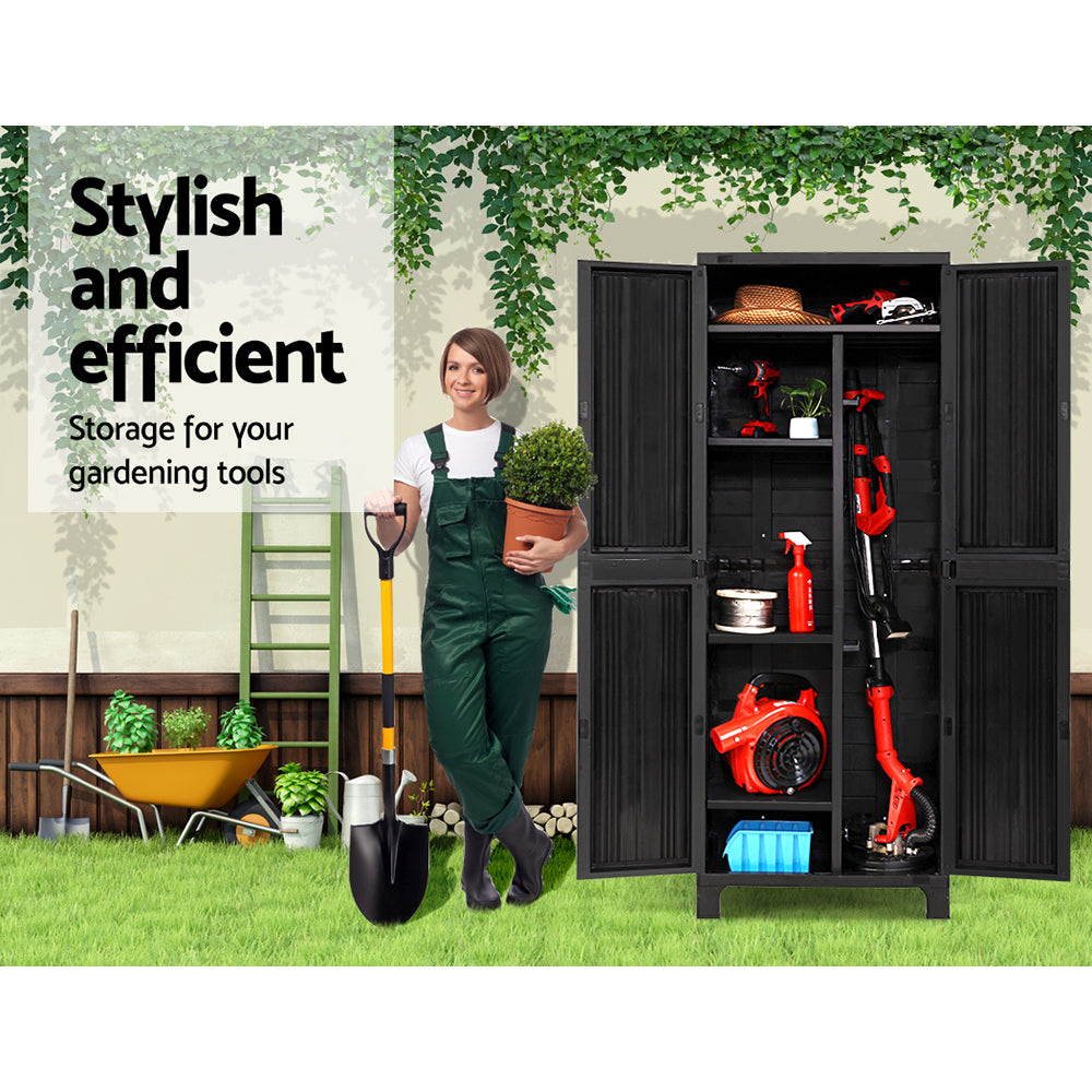 173cm Outdoor Storage Cabinet Box Lockable Cupboard Sheds Garage Adjustable Black