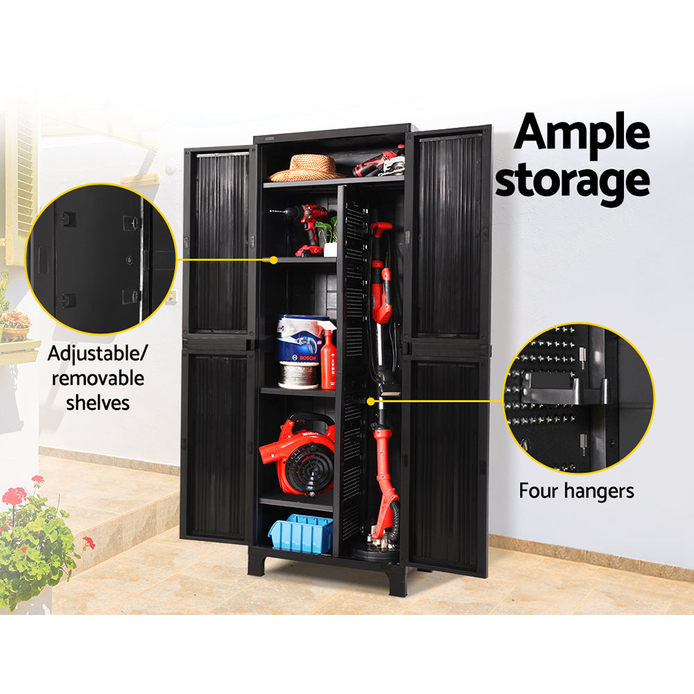 173cm Outdoor Storage Cabinet Box Lockable Cupboard Sheds Garage Adjustable Black