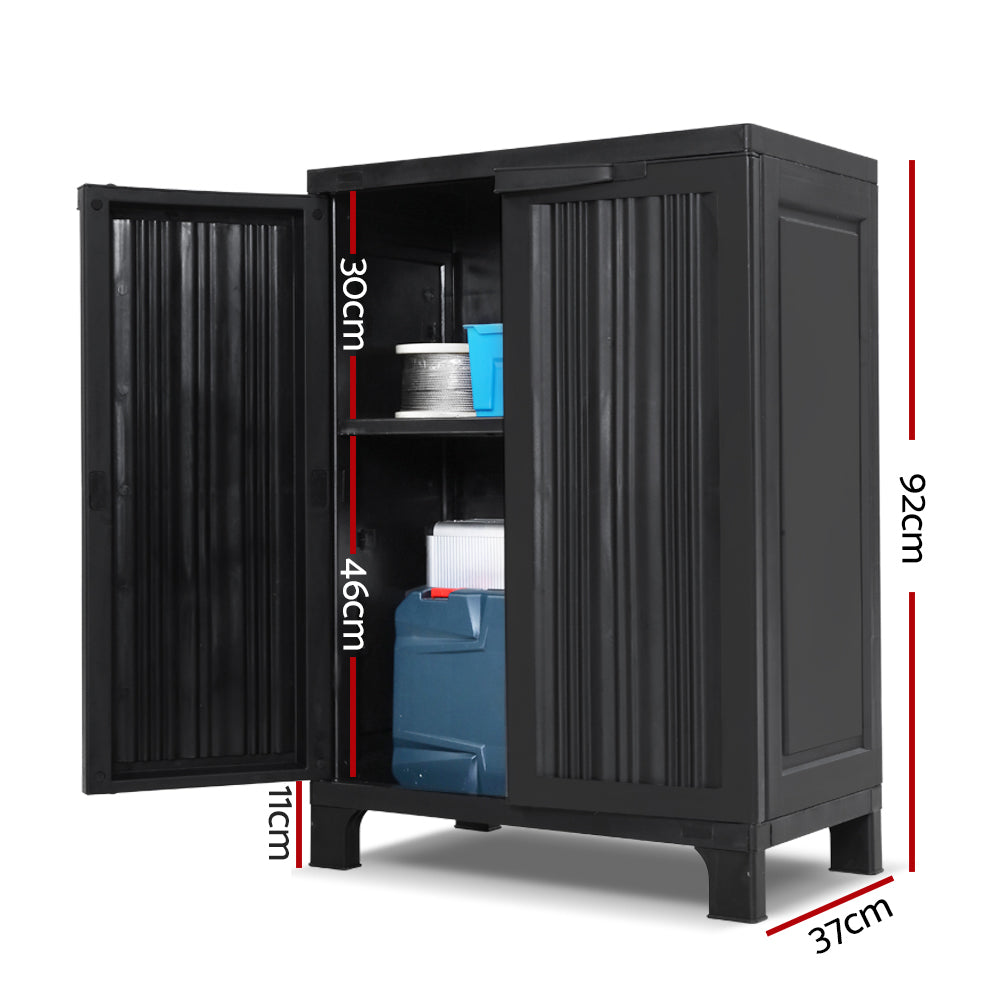 92cm Outdoor Storage Cabinet Box Lockable Cupboard Sheds Garage Adjustable Black