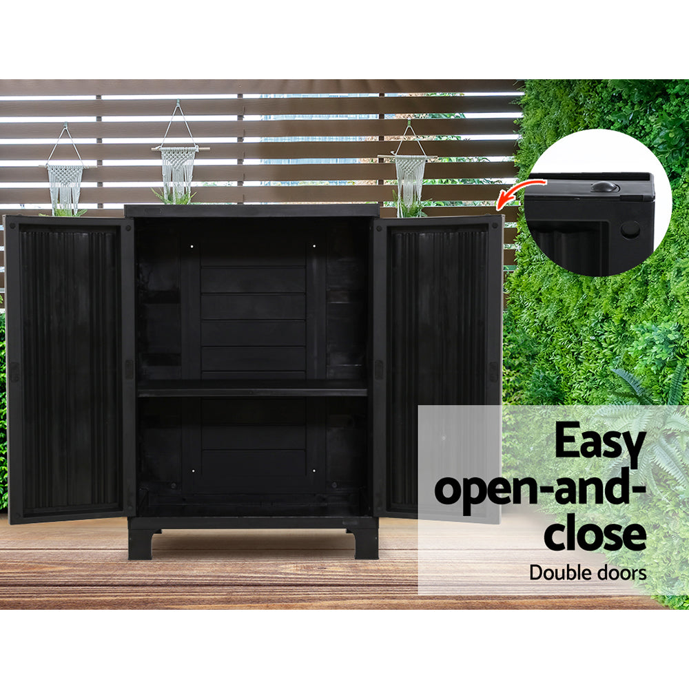 92cm Outdoor Storage Cabinet Box Lockable Cupboard Sheds Garage Adjustable Black