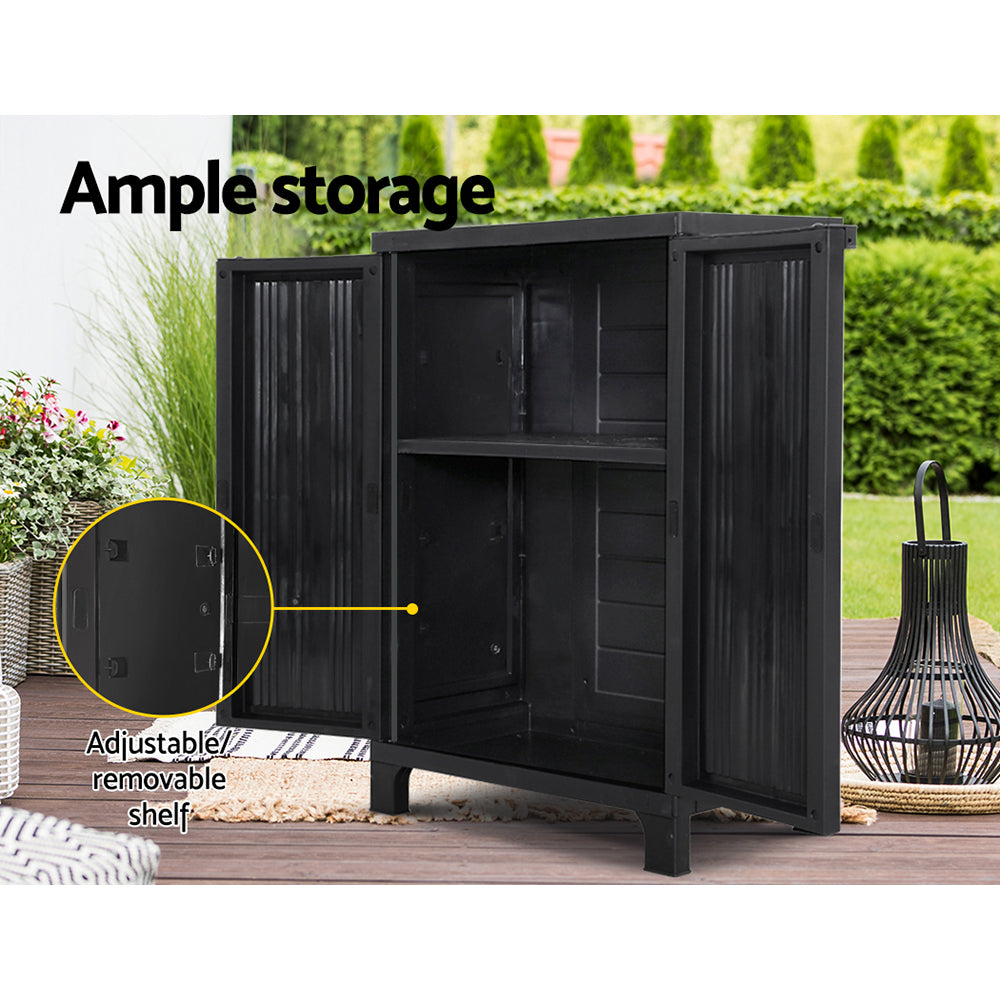 92cm Outdoor Storage Cabinet Box Lockable Cupboard Sheds Garage Adjustable Black