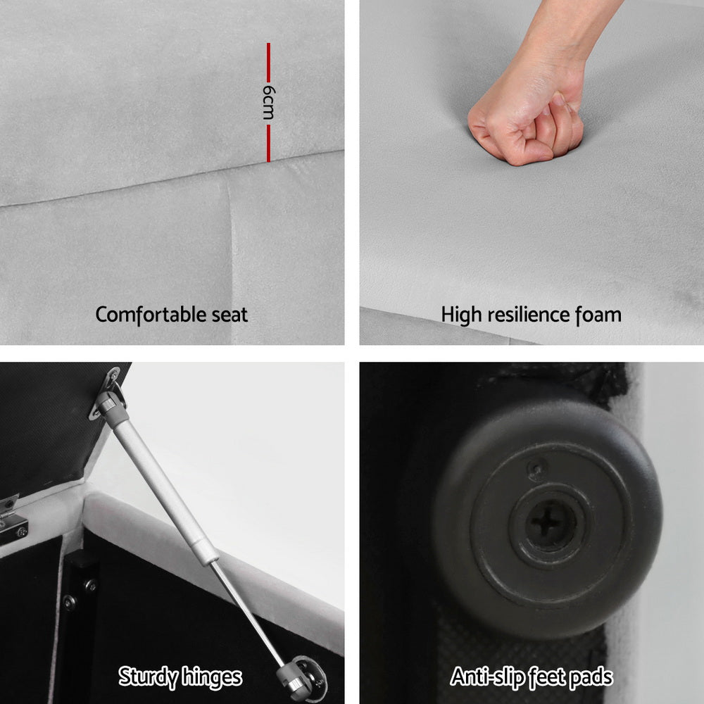 Storage Ottoman Blanket Box Velvet Grey 103cm