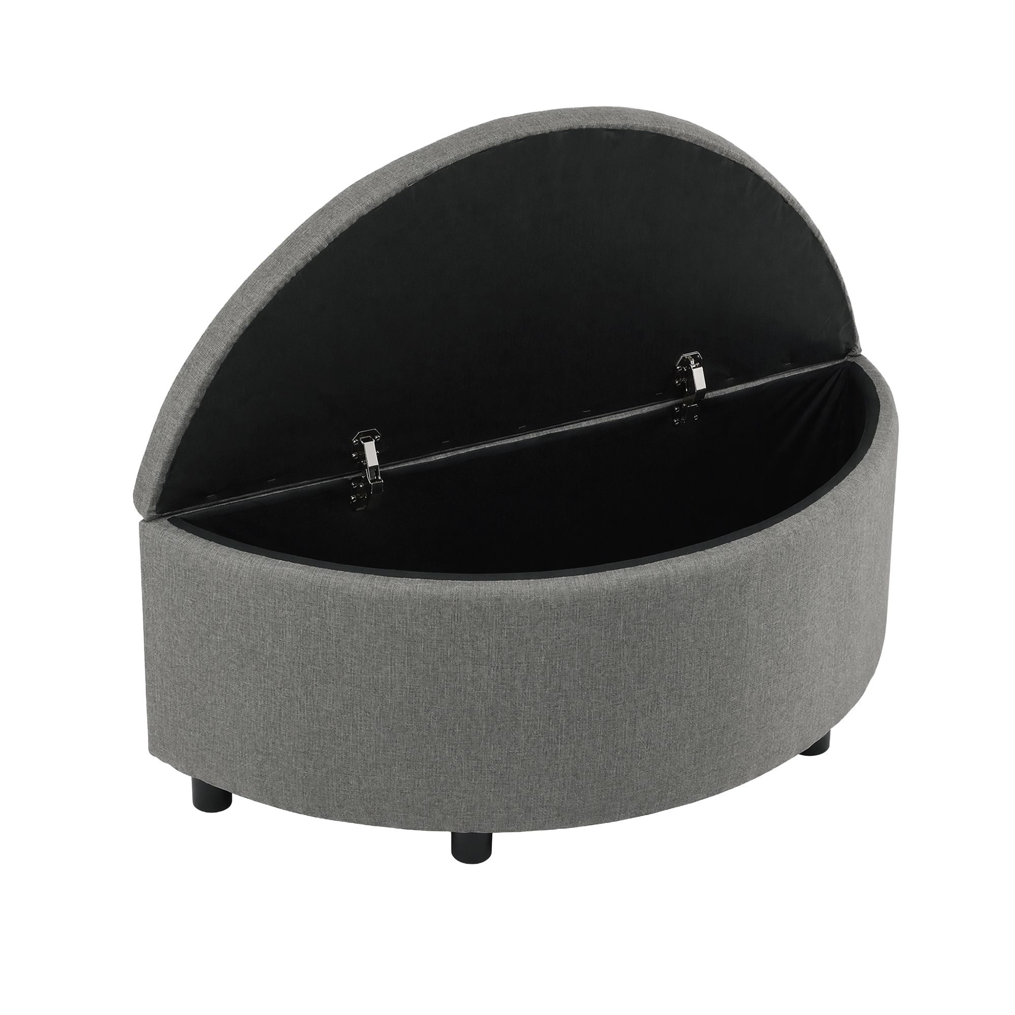 Storage Ottoman Bench Linen Fabric Tufted Half Round Footstool Grey