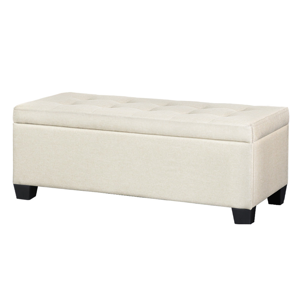 Large Fabric Storage Ottoman - Beige