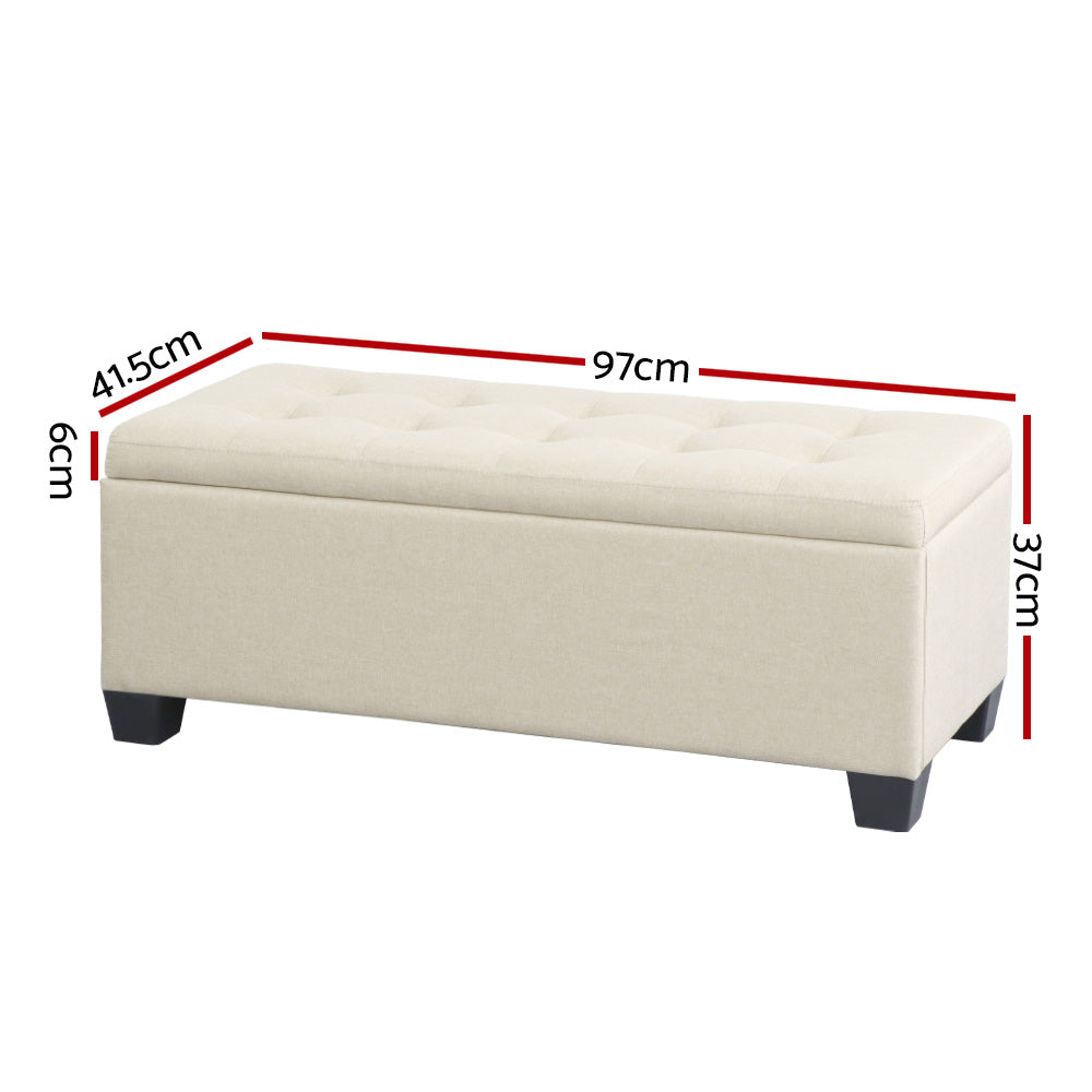 Large Fabric Storage Ottoman - Beige