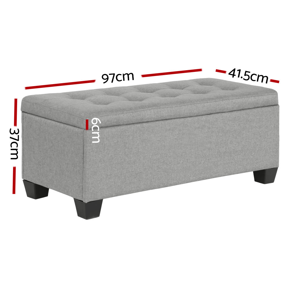 Large Fabric Storage Ottoman - Light Grey