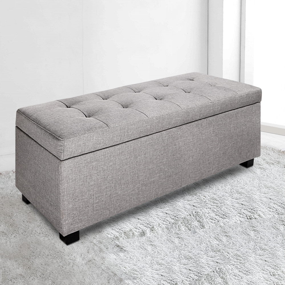 Large Fabric Storage Ottoman - Light Grey