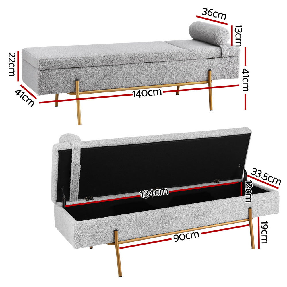 Storage Ottoman Bed 140cm Pillow Foot Stool