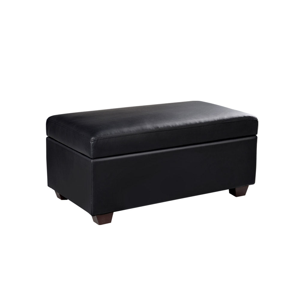 PU Leather Storage Ottoman - Black