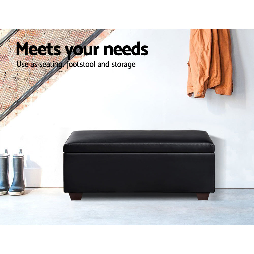 PU Leather Storage Ottoman - Black
