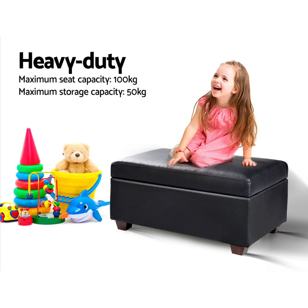 PU Leather Storage Ottoman - Black