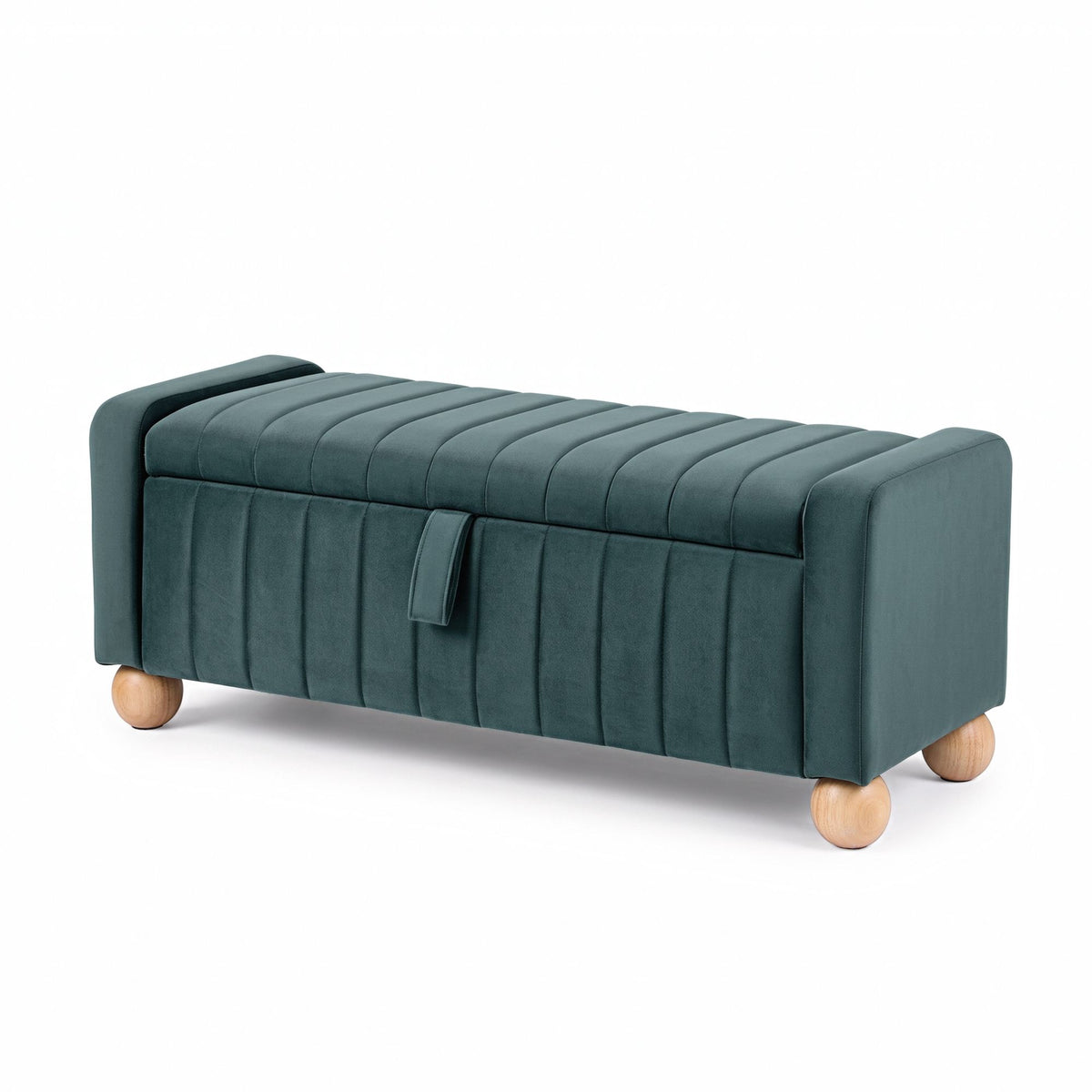 Storage Ottoman Bench with Velvet Upholstery and Ball Feet - Green