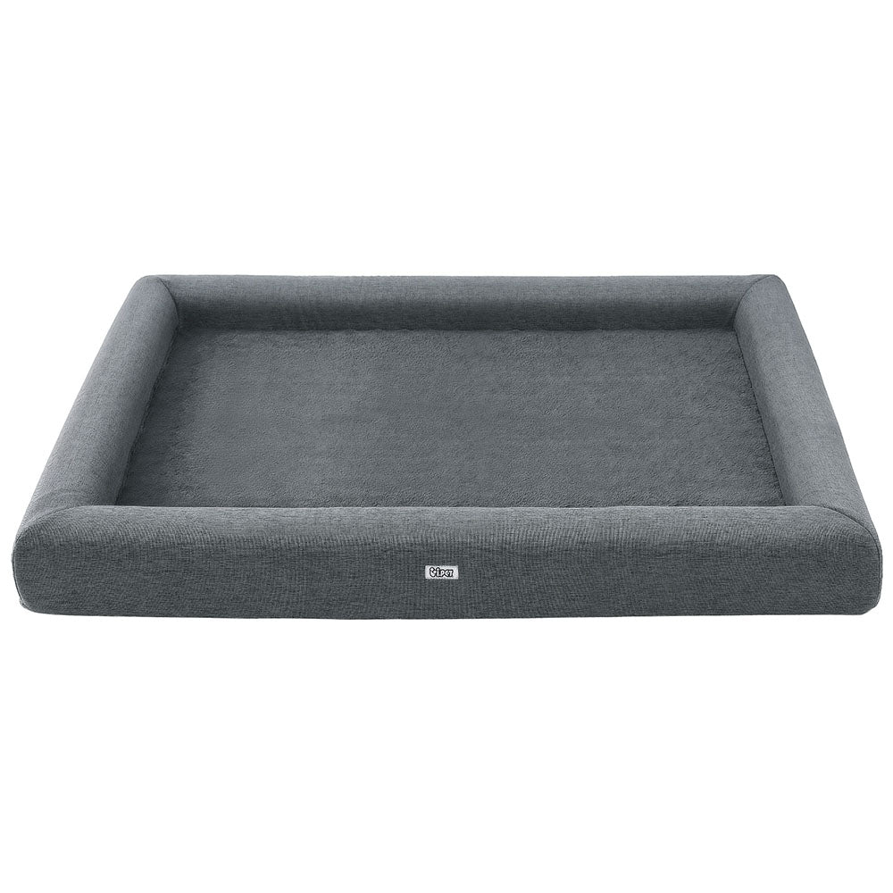 115CM Calming Egg Crate Foam Pet Bed with Washable Cover - Grey in large size with plush bolstered edges on white background