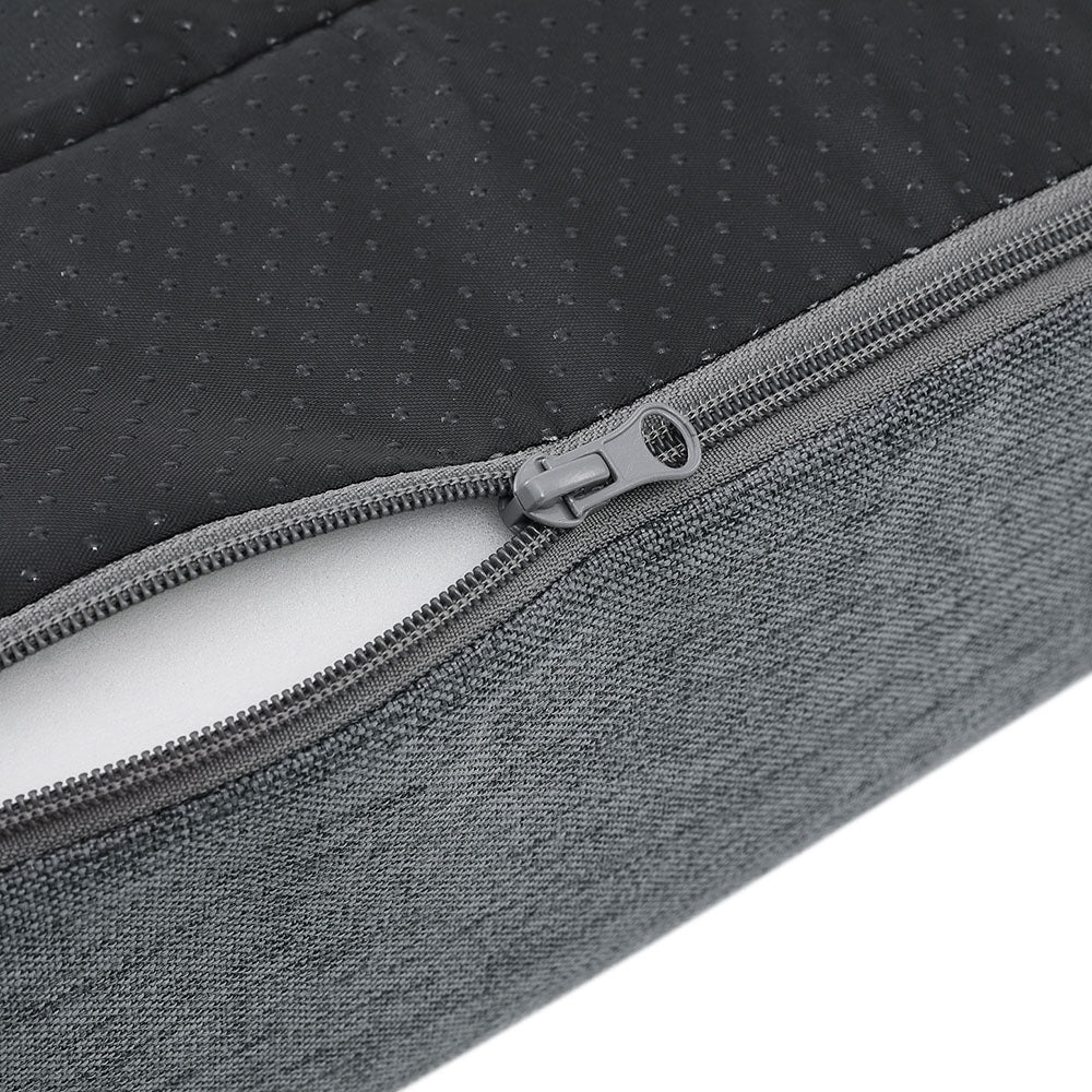 115CM Calming Egg Crate Foam Pet Bed with Washable Cover - Grey showing close-up of zipper and fabric texture