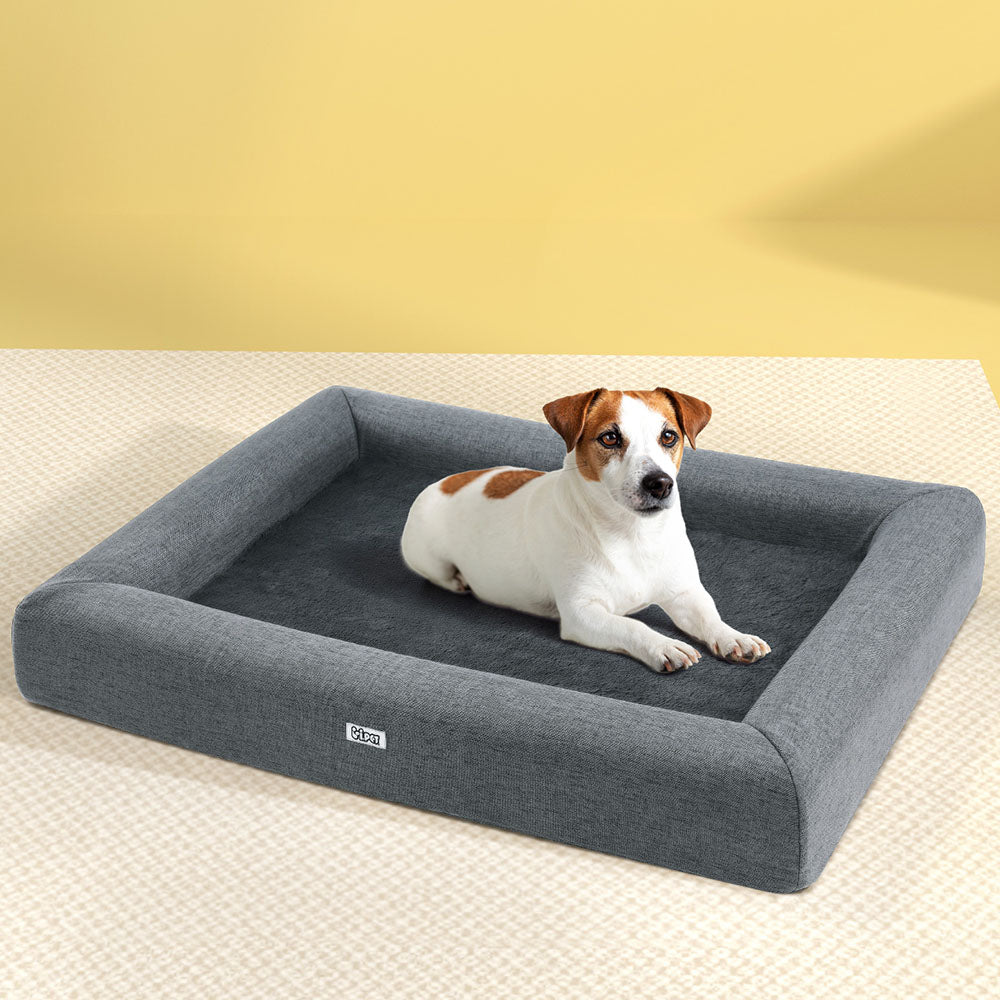 90CM Calming Egg Crate Foam Pet Bed with Washable Cover - Grey