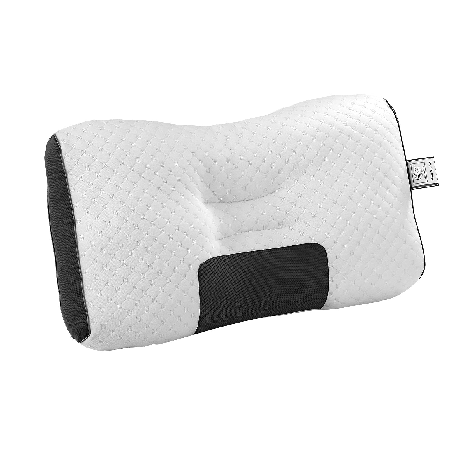 Contour Pillow Ergonomic Neck Pillow 48X73CM with quilted white cover and black support panel for neck and shoulder comfort.