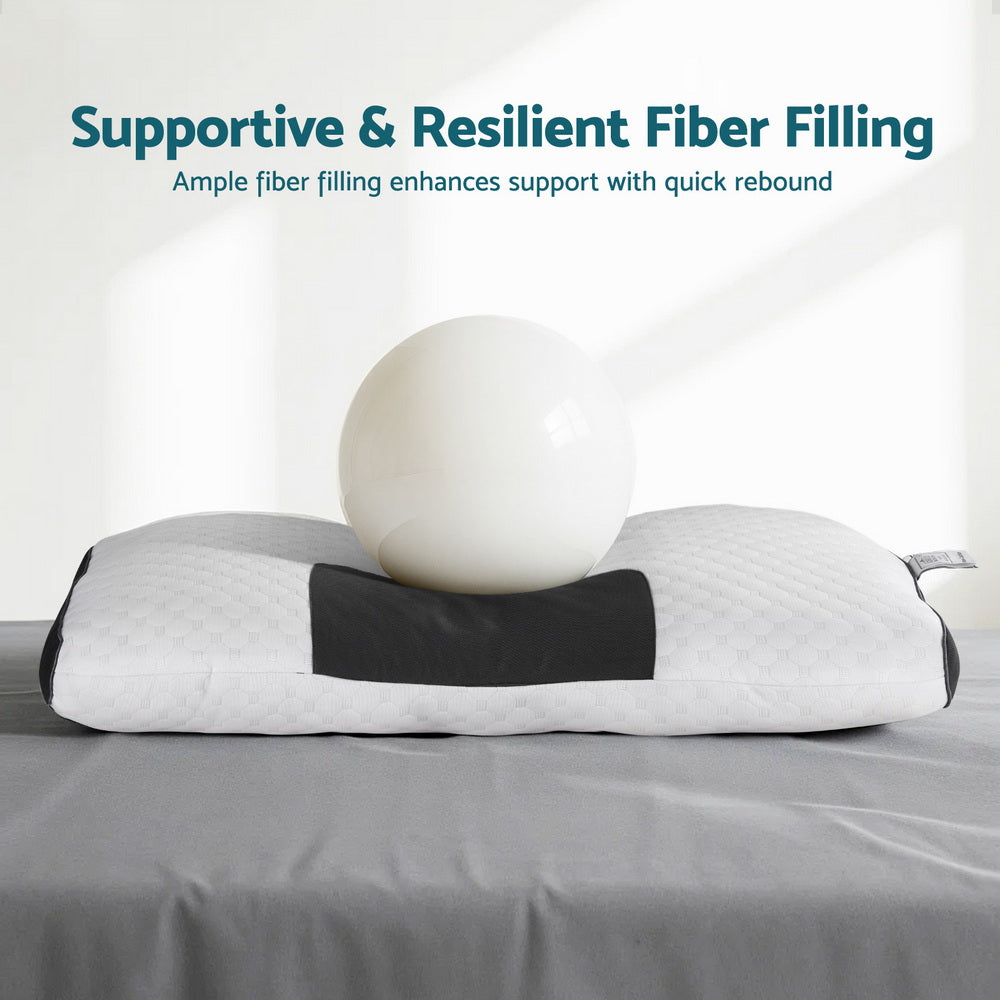 Contour Pillow Ergonomic Neck Pillow 48X73CM with supportive fiber filling and quick rebound on gray bedding surface