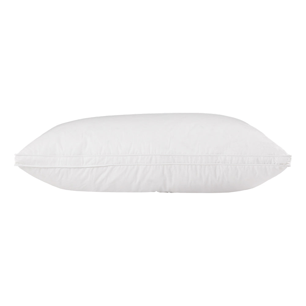 Duck Feather Down Twin Pack Pillow shown in white with fluffy duck feathers for firm neck support on white background