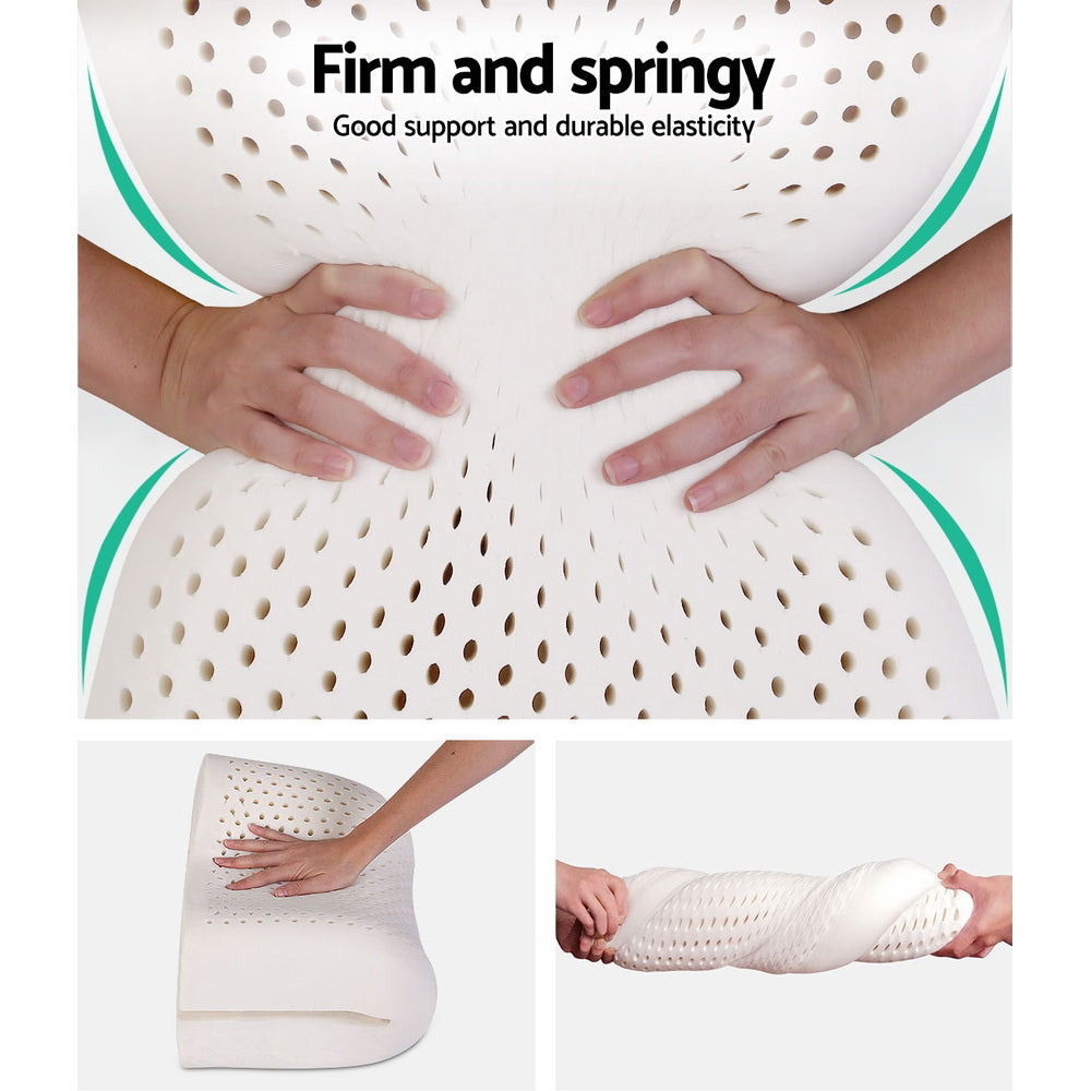 Set of 2 Natural Latex Pillows showing firm, springy texture with good support and elasticity for bedroom comfort