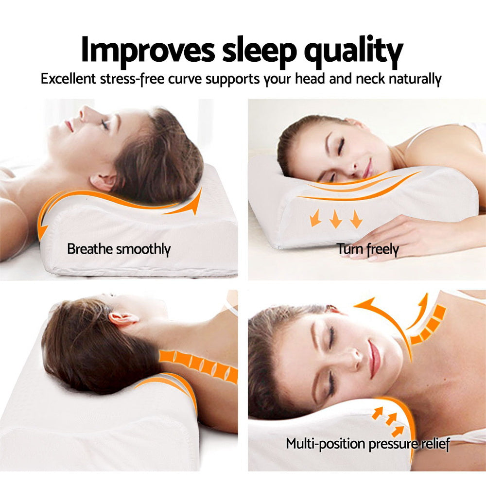 Set of 2 Natural Latex Pillows shown with contour design for head and neck support, promoting smooth breathing and pressure relief