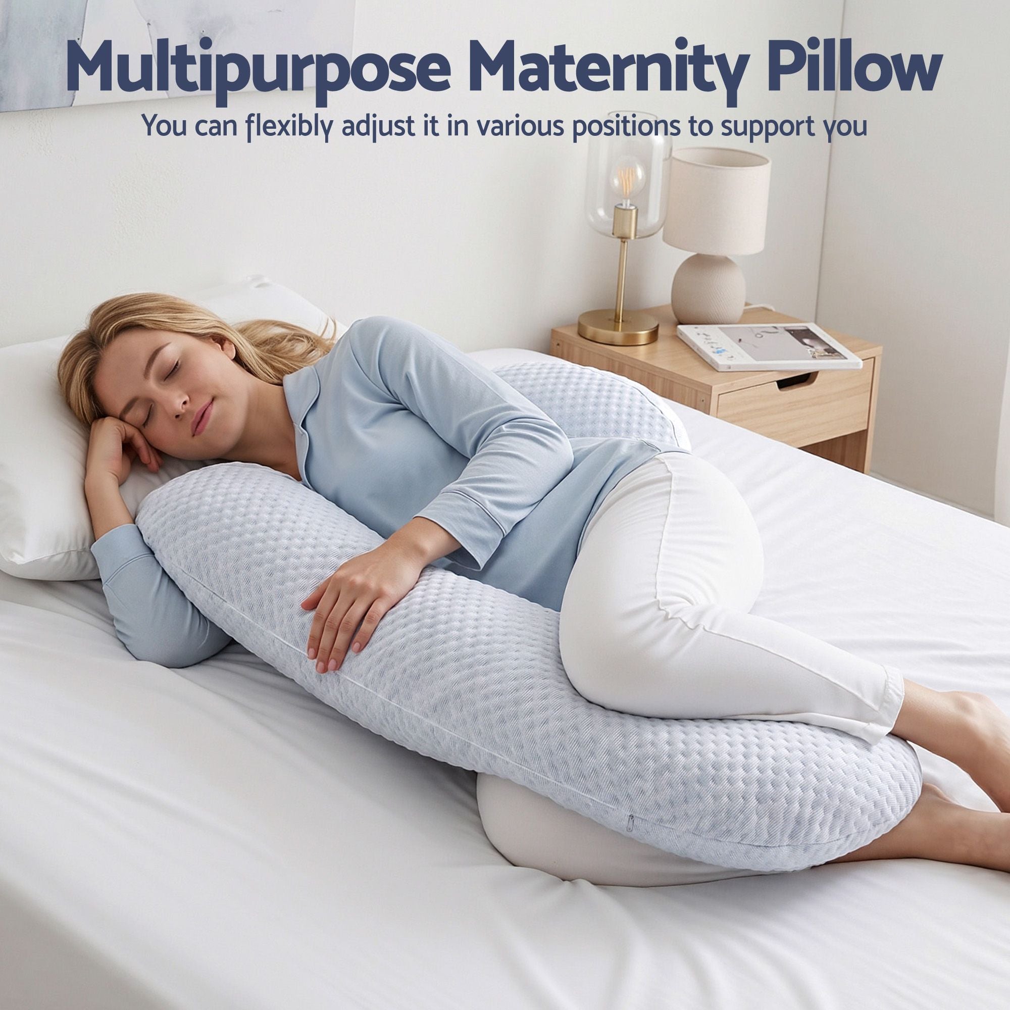 Cooling Pregnancy Pillow Adjustable Maternity Pillow for Sleeping, Body Pillows for Adults Support Back, Belly, and Hips, Blue 37x87 cm