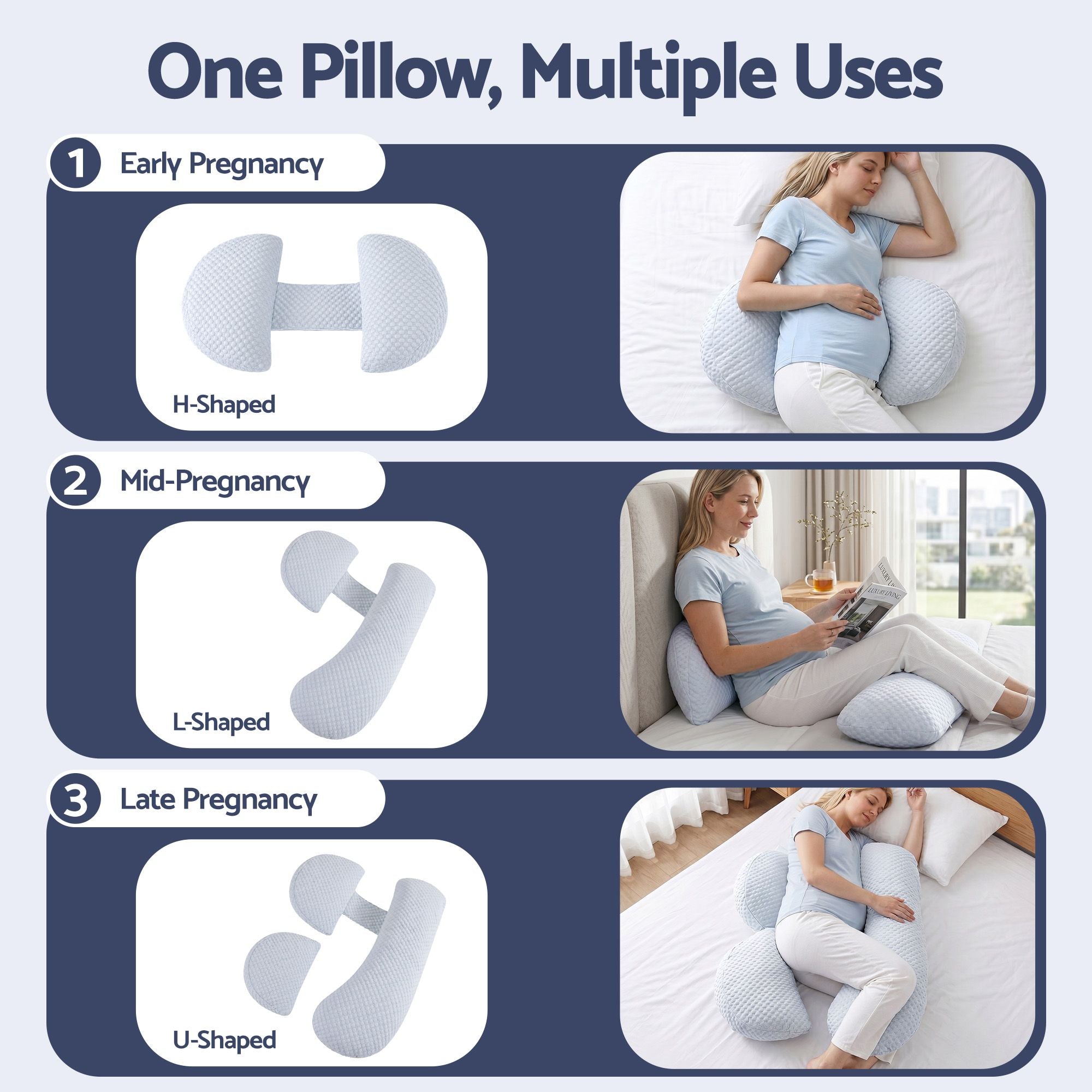 Cooling Pregnancy Pillow Adjustable Maternity Pillow for Sleeping, Body Pillows for Adults Support Back, Belly, and Hips, Blue 37x87 cm