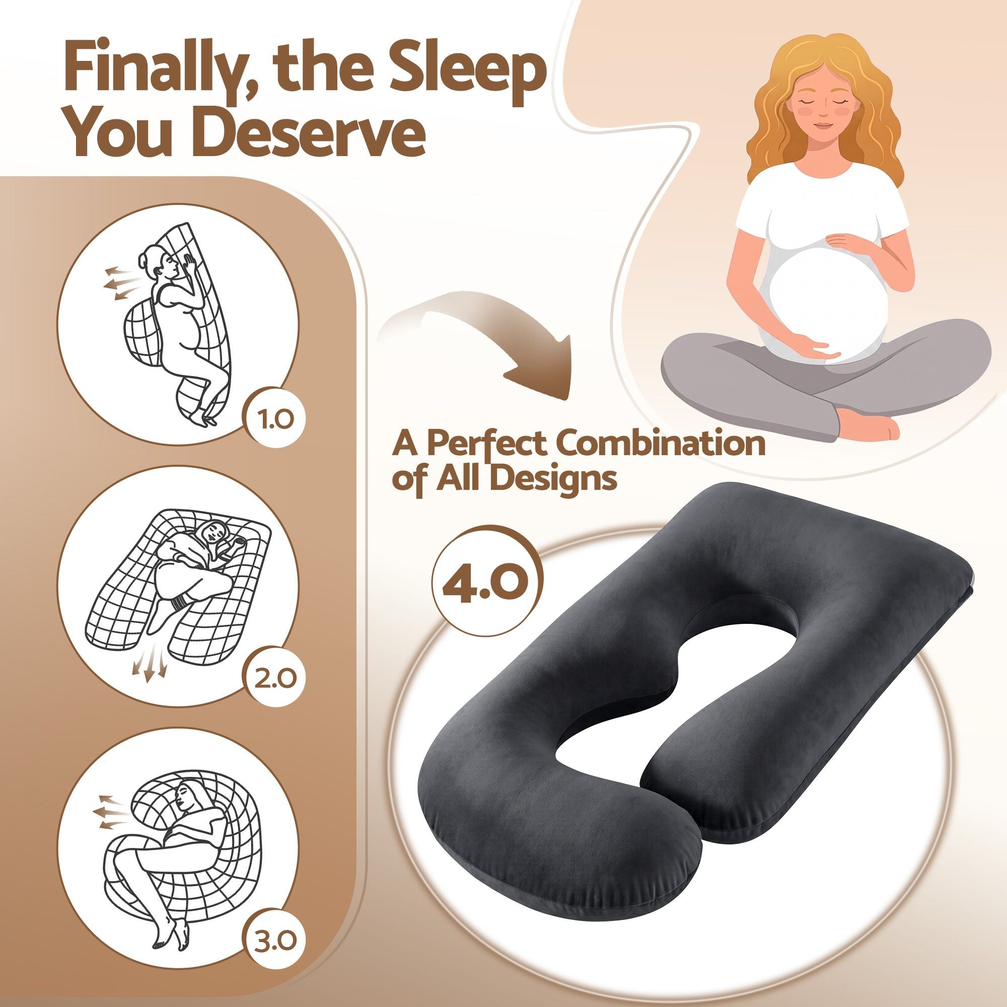 Pregnancy Pillow G-Shaped Full Body Pillow for Back and Belly Support Maternity Pillow with Removable Cover, Dark Grey 135x70 cm