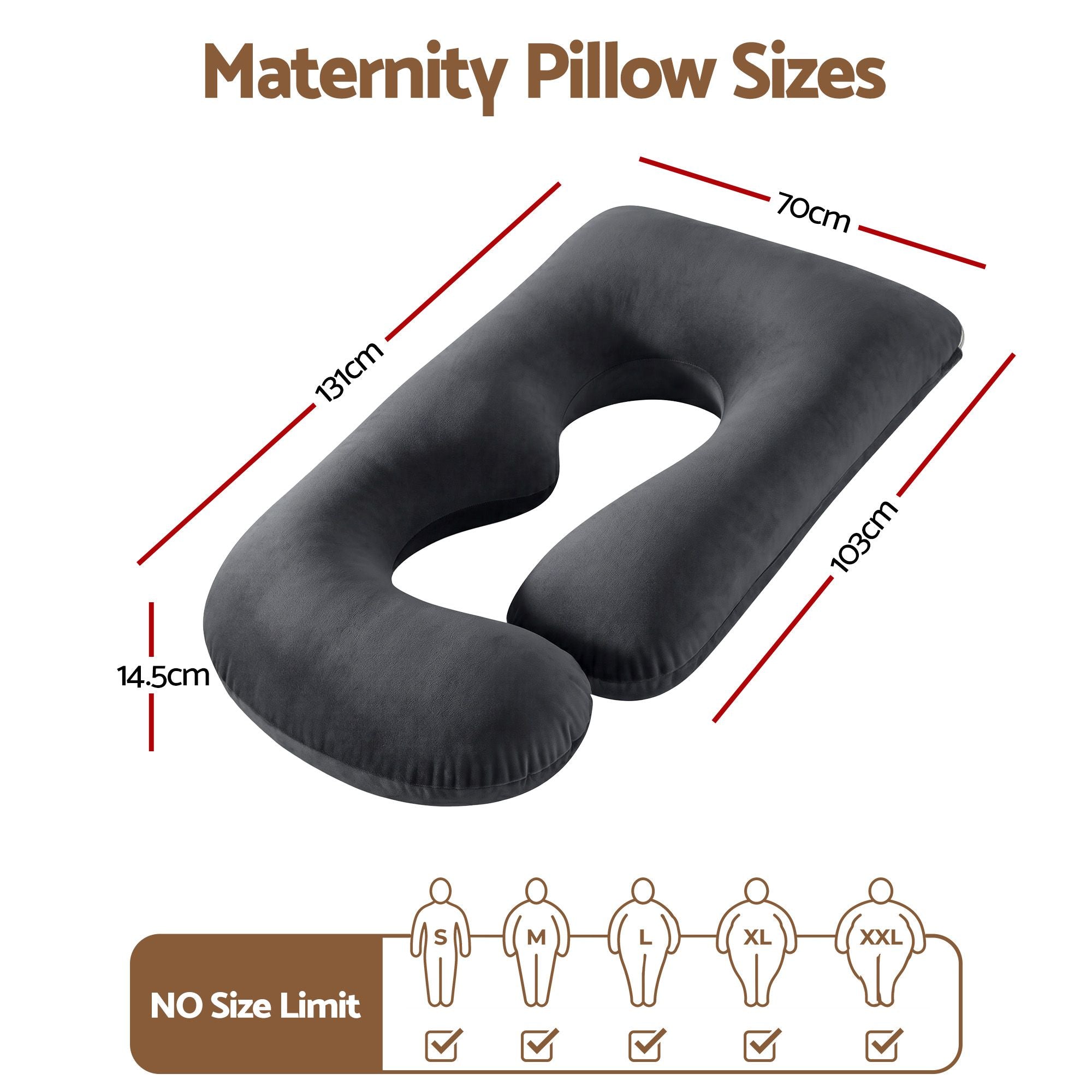 Pregnancy Pillow G-Shaped Full Body Pillow for Back and Belly Support Maternity Pillow with Removable Cover, Dark Grey 135x70 cm
