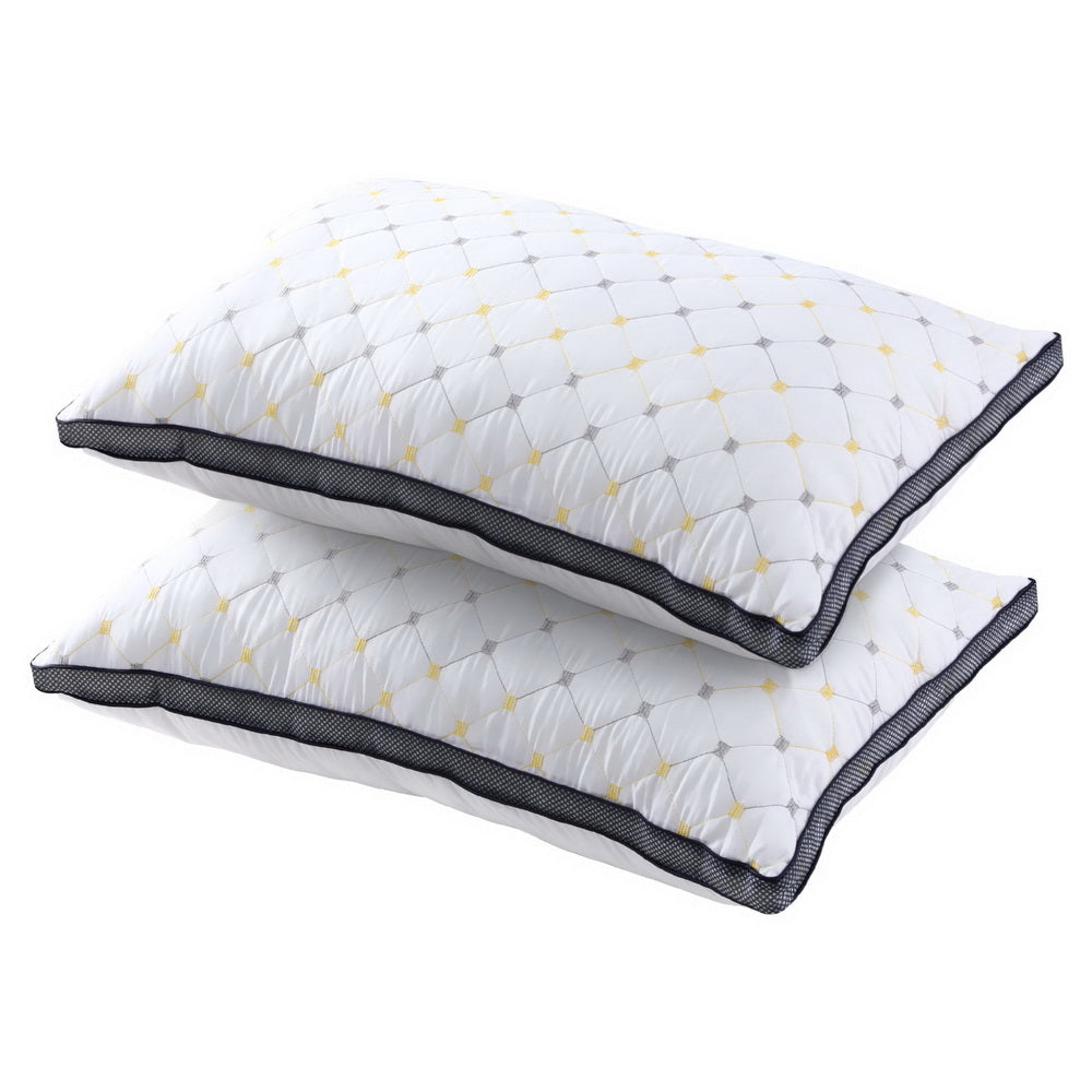2pcs Pillows Microfibre twin pack with quilted pattern and contrasting black piping, ideal for bedroom comfort