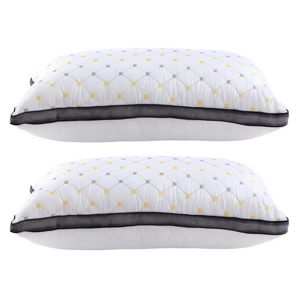 2pcs Pillows Microfibre twin pack with quilted white cover, yellow accents, and black edging for bedroom comfort and style