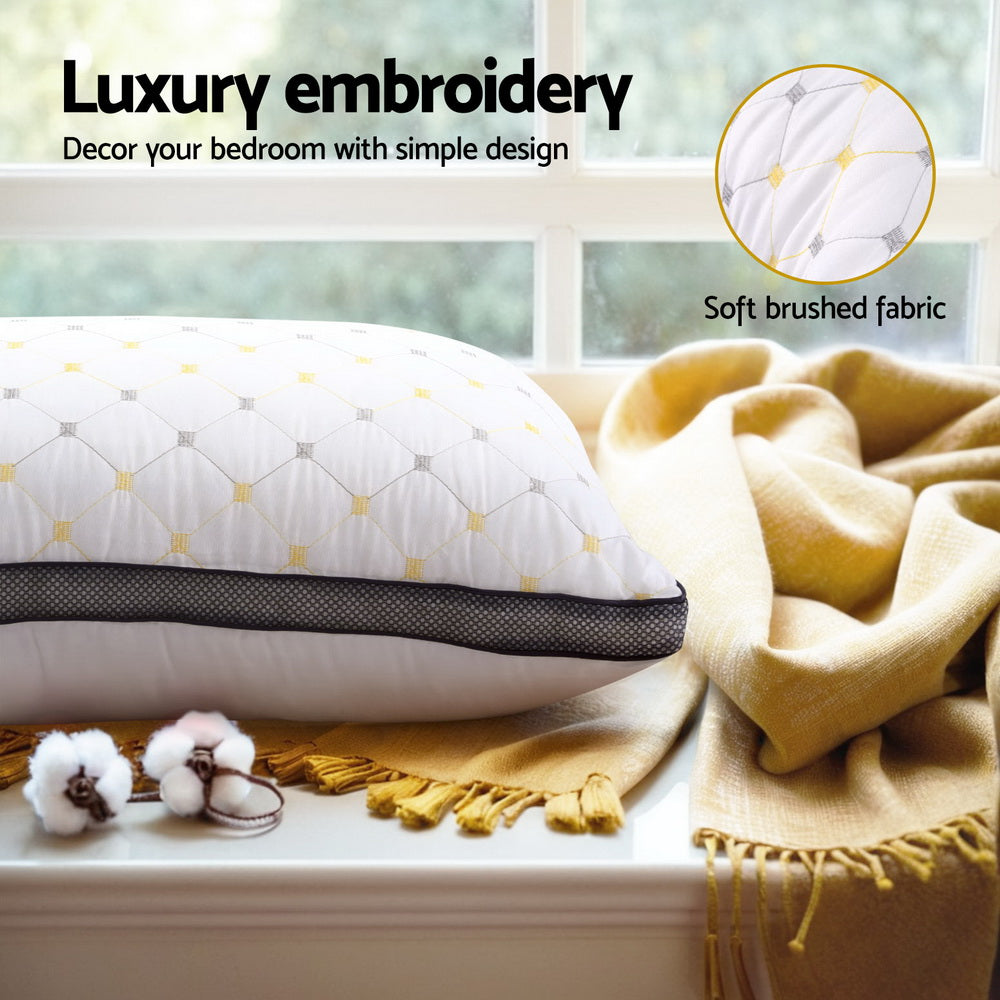 2pcs Pillows Microfibre with luxury embroidery, soft brushed fabric, placed on windowsill with mustard throw and cotton decor