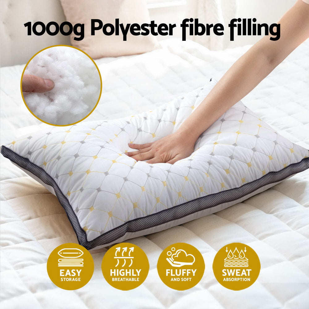 4pcs Pillows Microfibre with 1000g polyester fibre filling, soft quilted cover, and breathable design for bedroom comfort