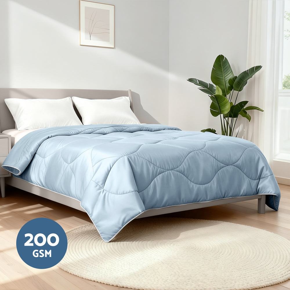 Tencel Quilt 200GSM Summer Quilts Comforter Doona Light Weight Soft Throw Blanket Double on bed in bright bedroom setting