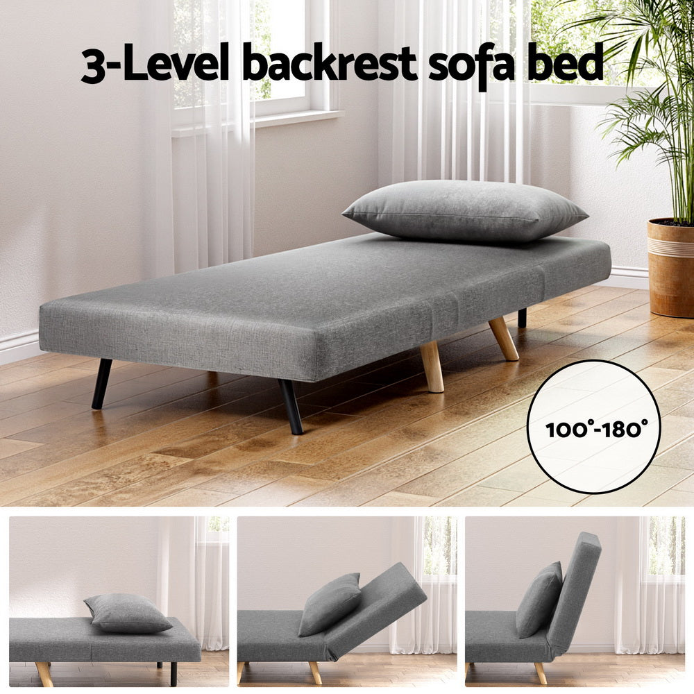 Sofa Bed Convertible Couch Recliner Lounge Chair Linen Grey with adjustable 3-level backrest in a modern living room setting