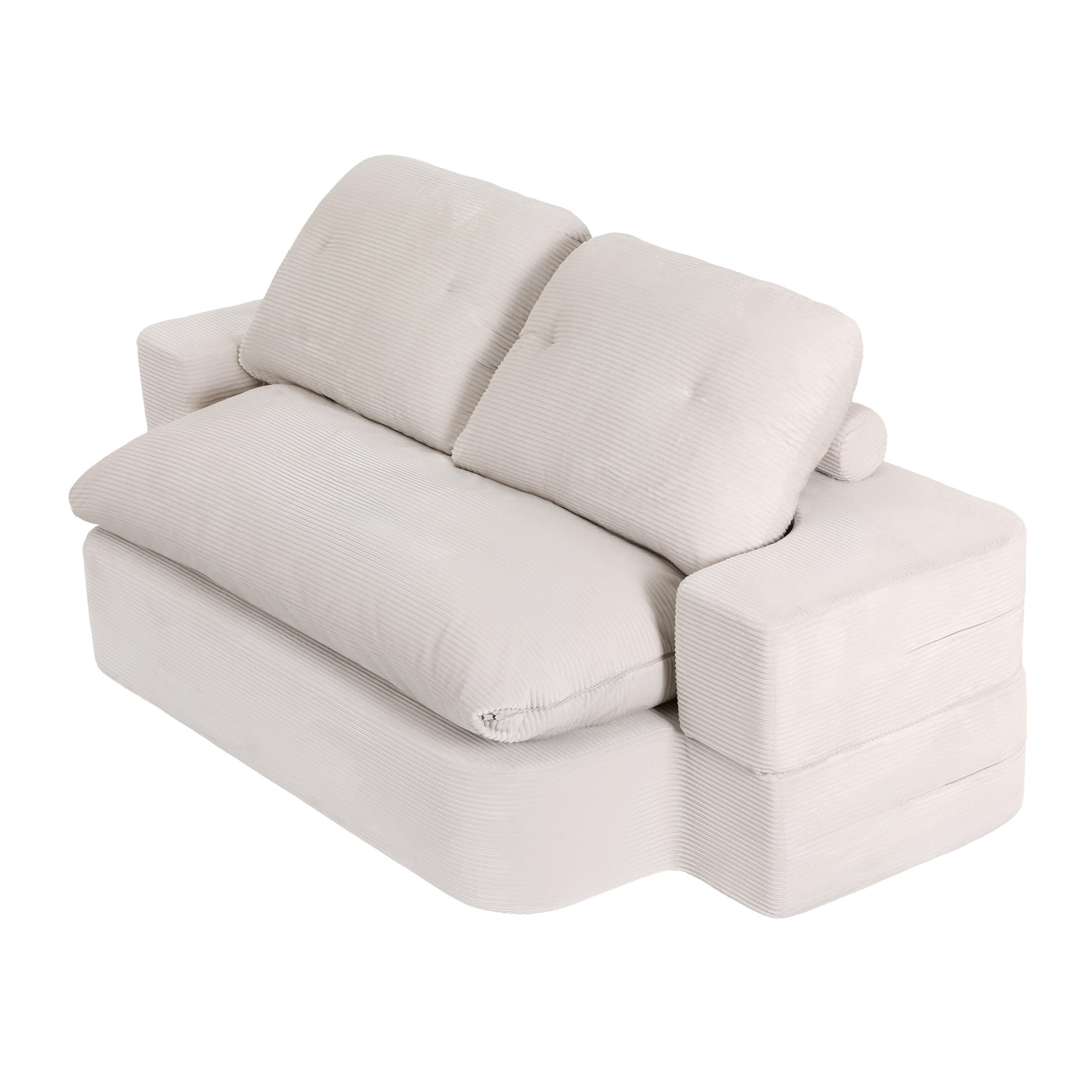 Convertible Folding Sofa Bed 30D High-Density Foam Boneless Couch with Corduroy Sleeper Couch Lounger for Living Room Beign